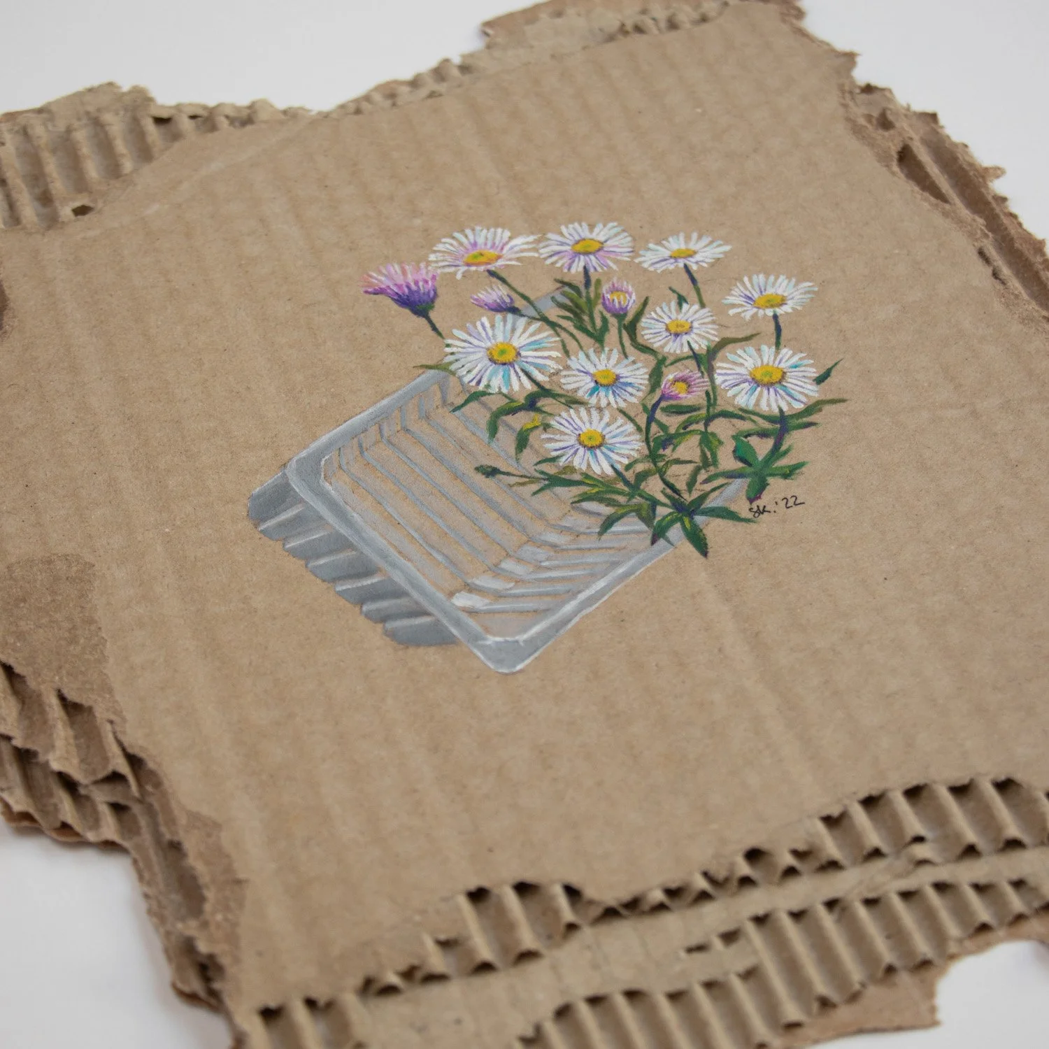 DAISIES ON TRASH, 2022
(26 × 29 cm) Oil Painting on Cardboard
SOLD