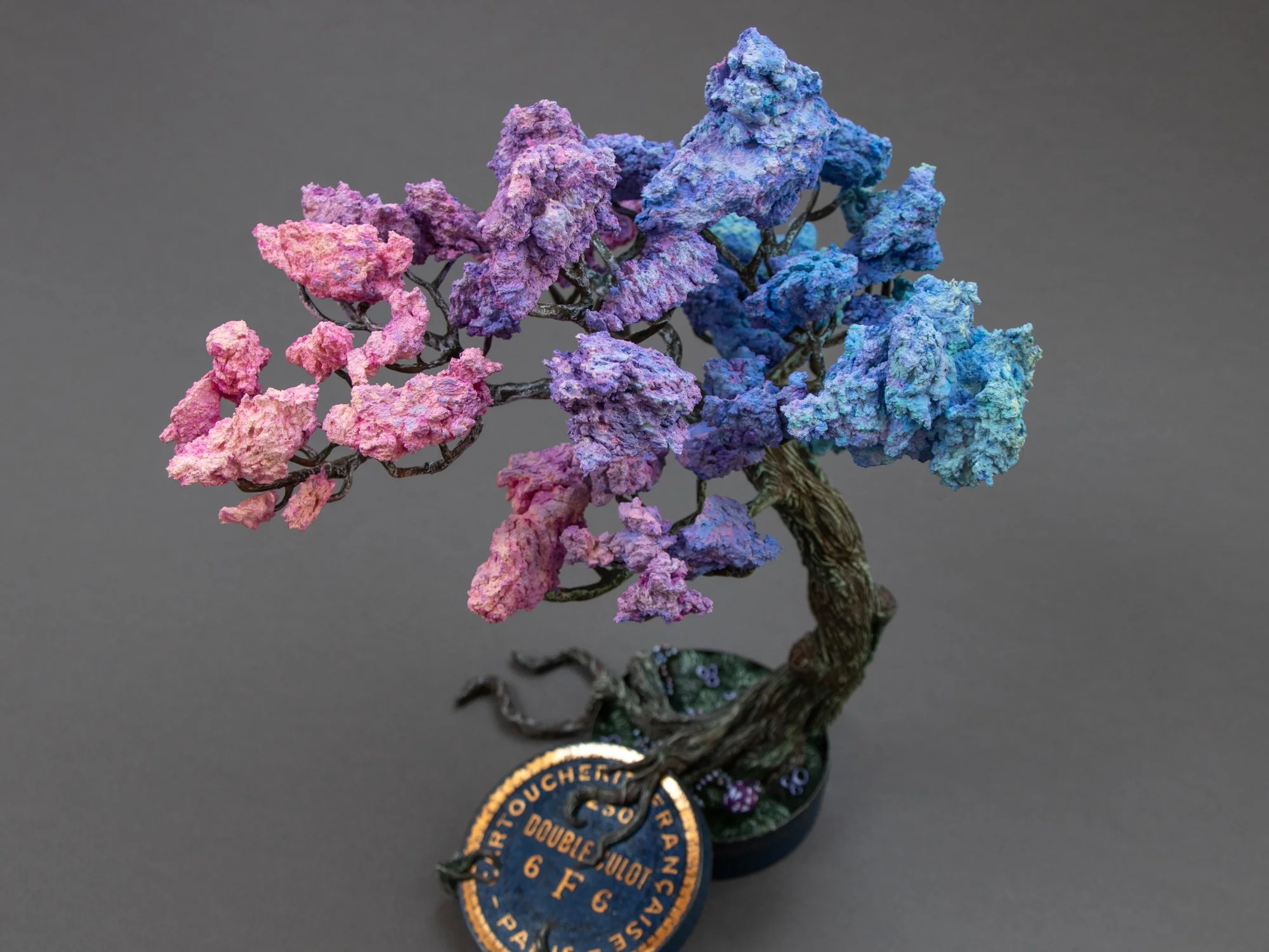 Pastel Clouds, Mixed Media Bonsai Tree Sculpture on Vintage Bullet Box, Stephanie Kilgast, 2026