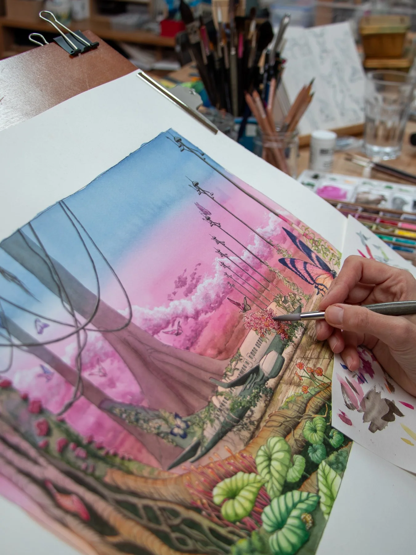 Art process of a watercolor painting