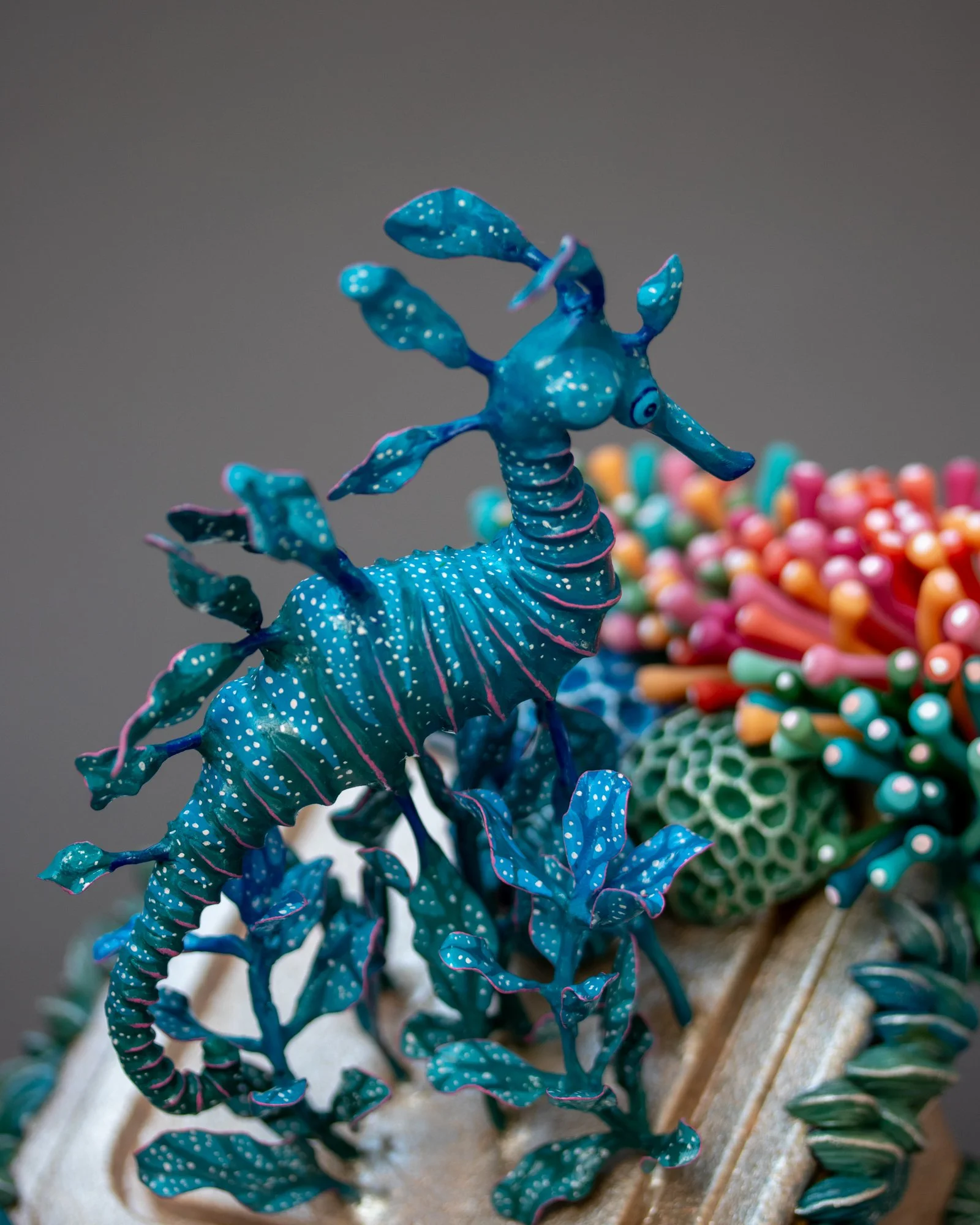 Floating, Mixed Media Coral and Seahorse Sculpture on Plastic Box, 2026, Stephanie Kilgast