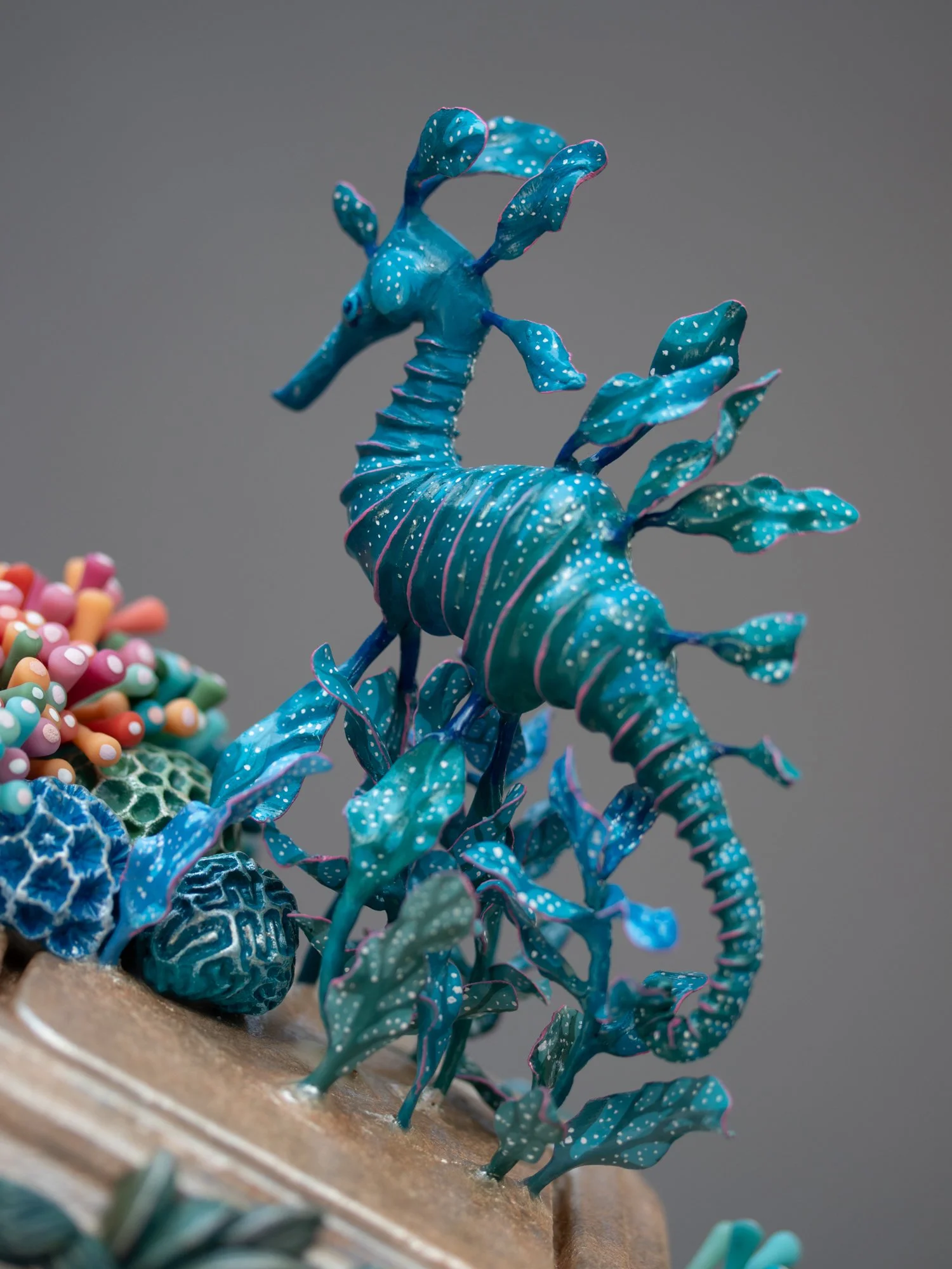 Floating, Mixed Media Coral and Seahorse Sculpture on Plastic Box, 2026, Stephanie Kilgast