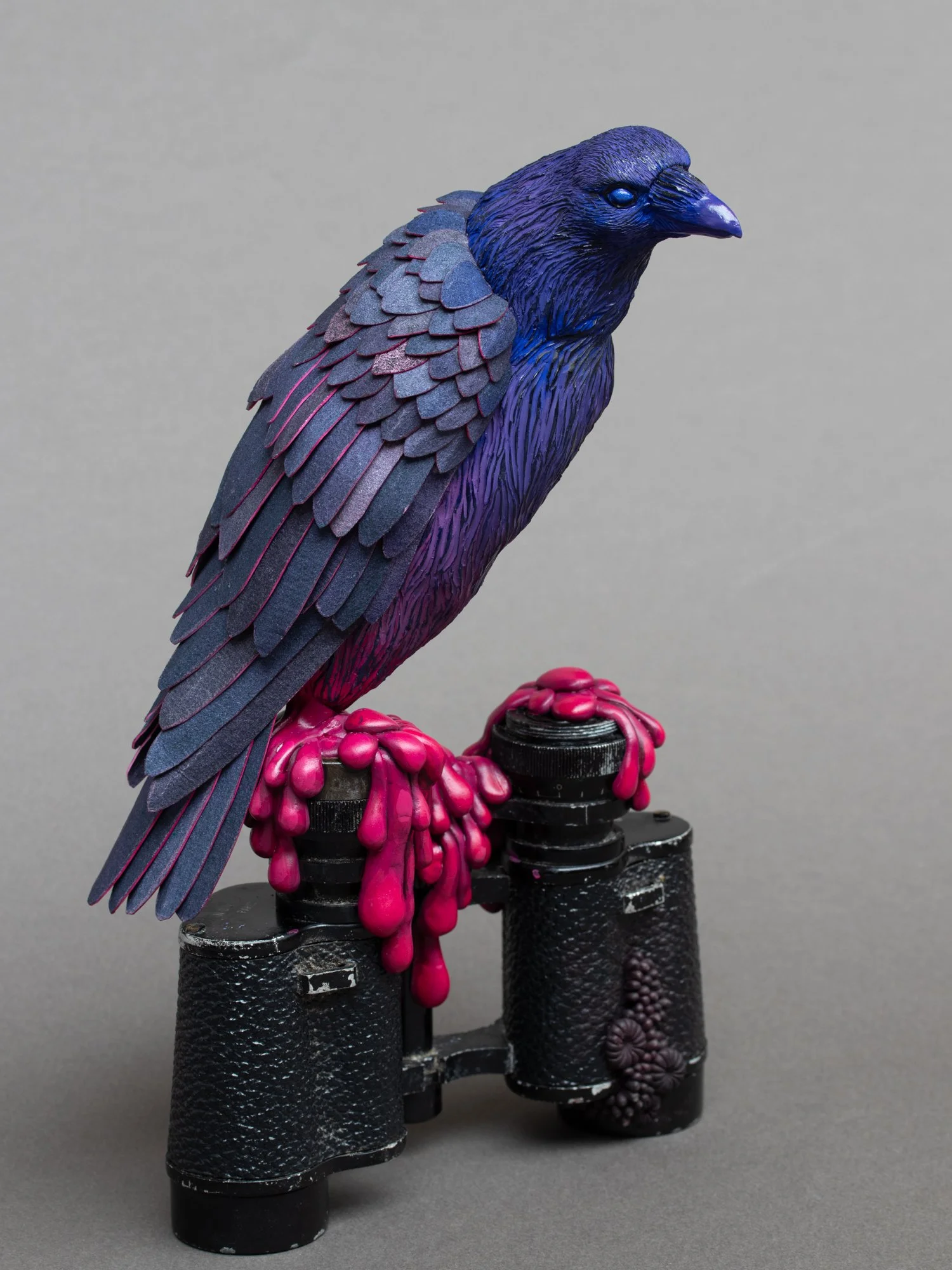 Vision, Mixed Media Raven Sculpture on Vintage Binoculars, Stephanie Kilgast, 2025