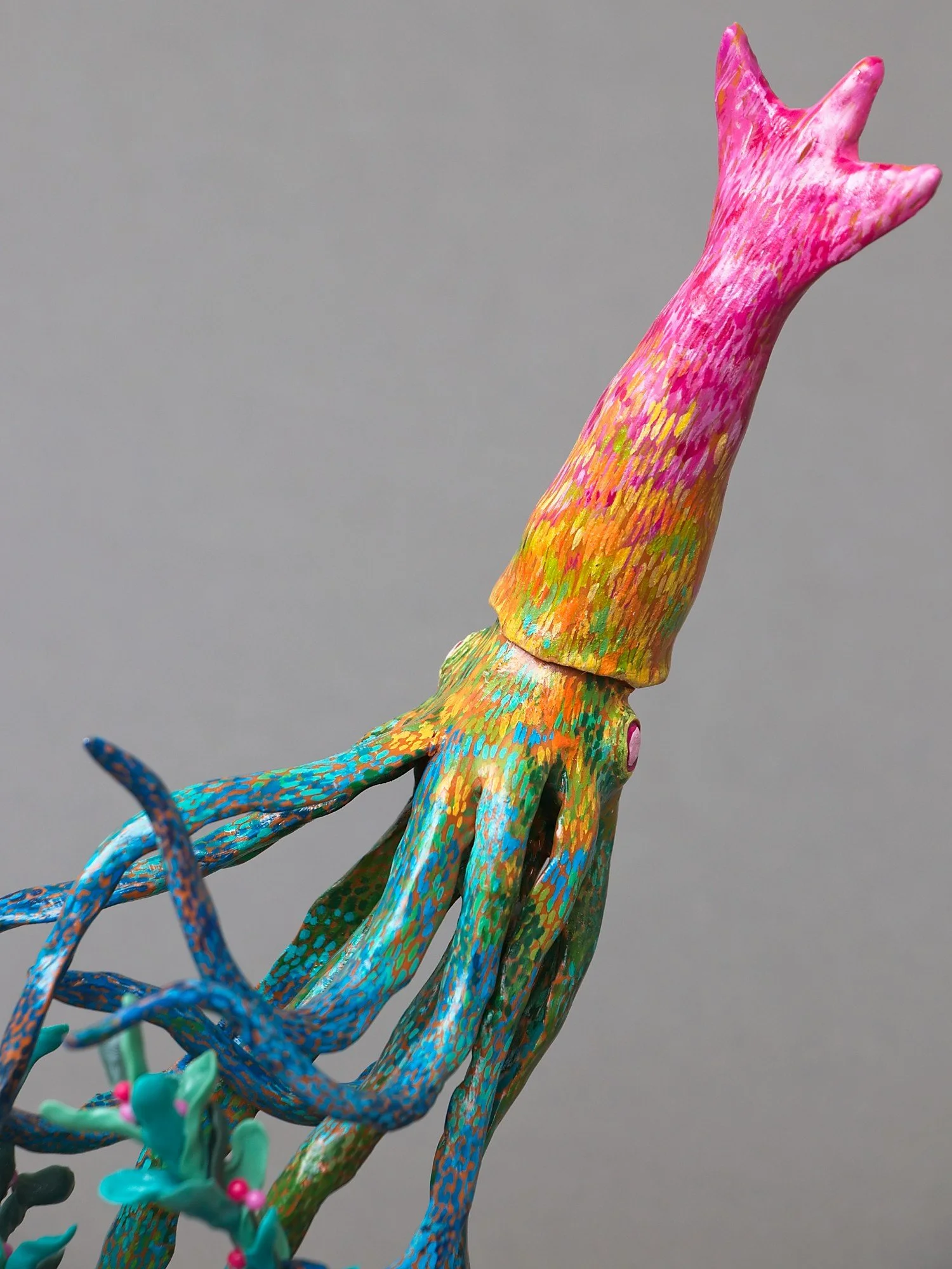 Festive Squid, Miniature Squid Sculpture on Vintage Kodak Camera, 2026, Stephanie Kilgast