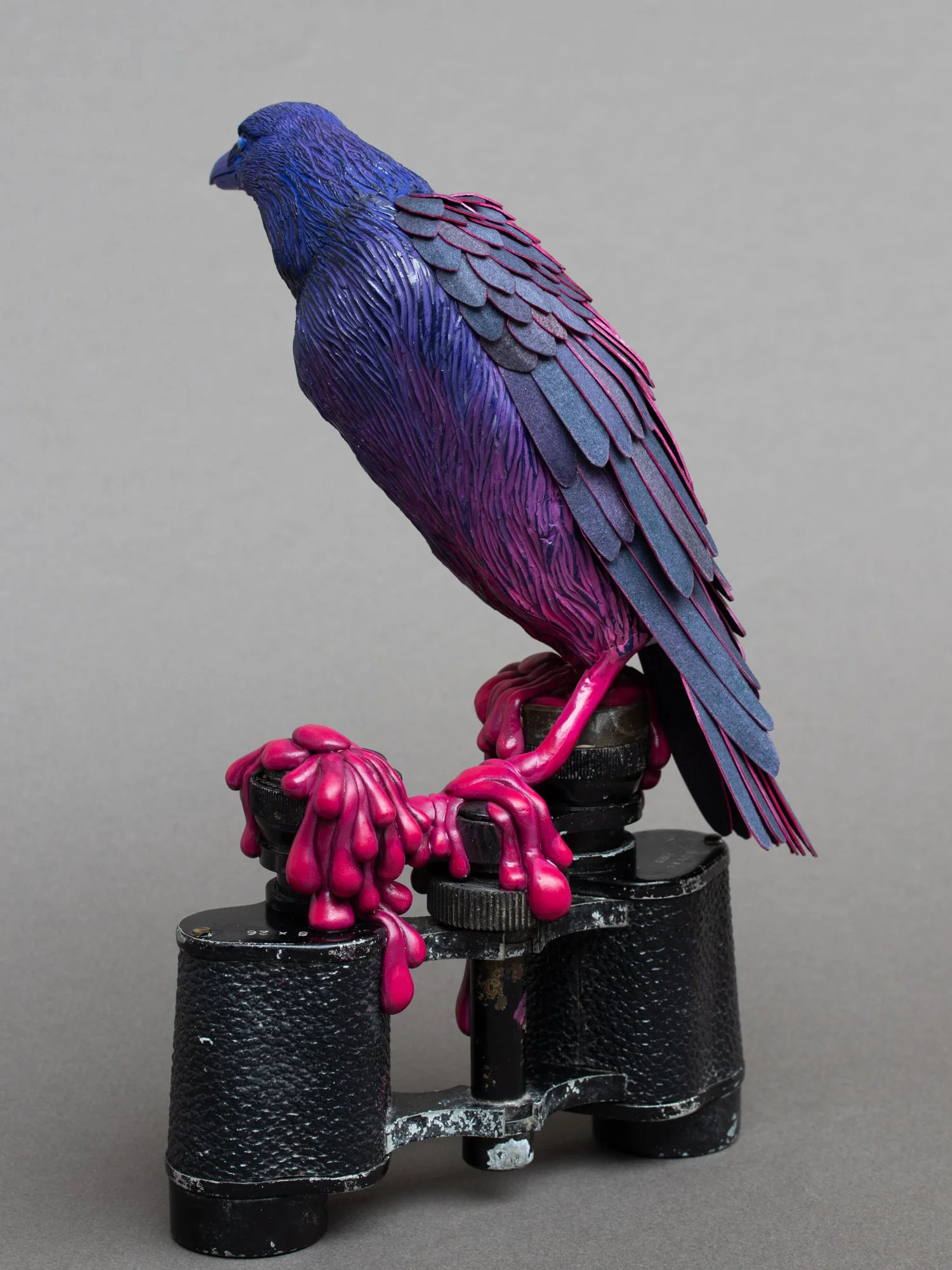 Vision, Mixed Media Raven Sculpture on Vintage Binoculars, Stephanie Kilgast, 2025