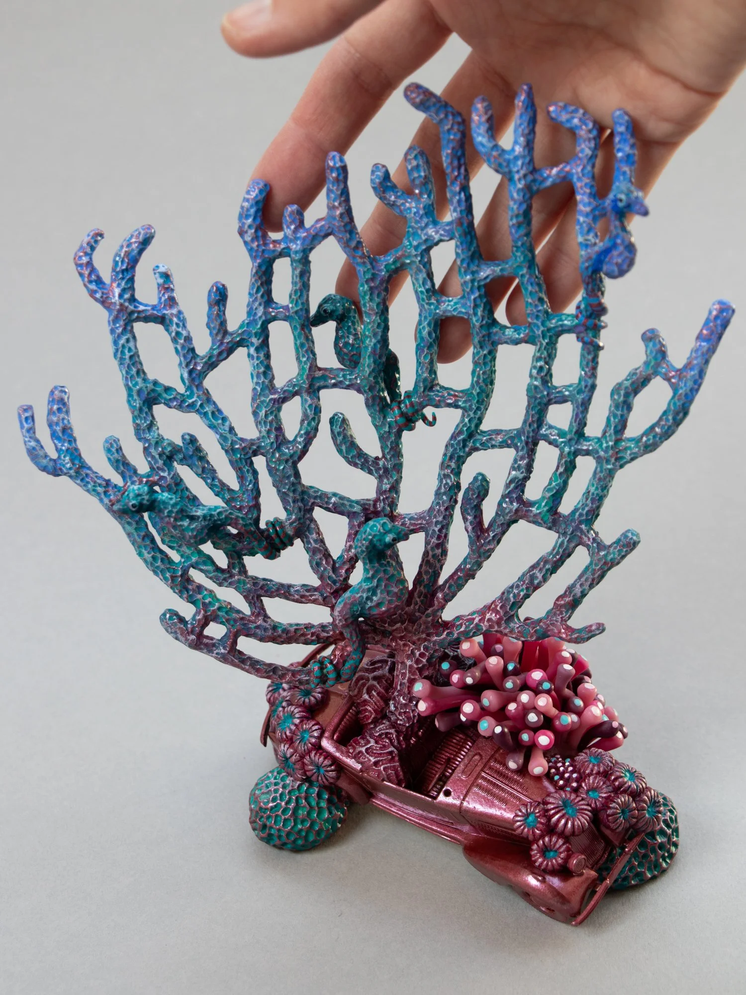 Quatre Chevaux, Mixed Media Pygmy Seahorses on Vintage Car Toy, Stephanie Kilgast, 2026