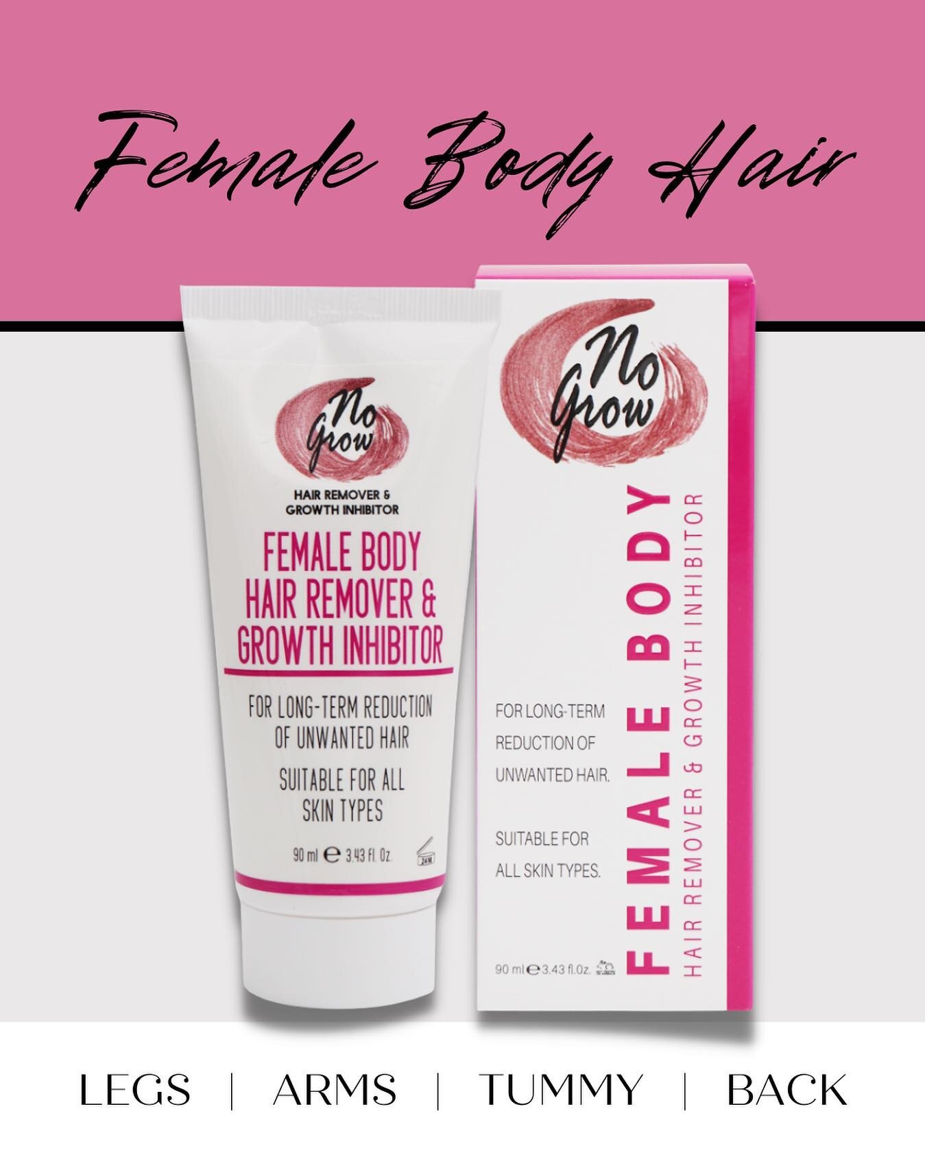 The body beautiful.
No Grow Female Body Hair Remover &amp; Growth Inhibitor.

Don&rsquo;t let body hair get in your way. No Grow Female Body Hair Remover &amp; Growth Inhibitor is a gentle and easy way to remove unwanted body hair. 

No Grow is a sci