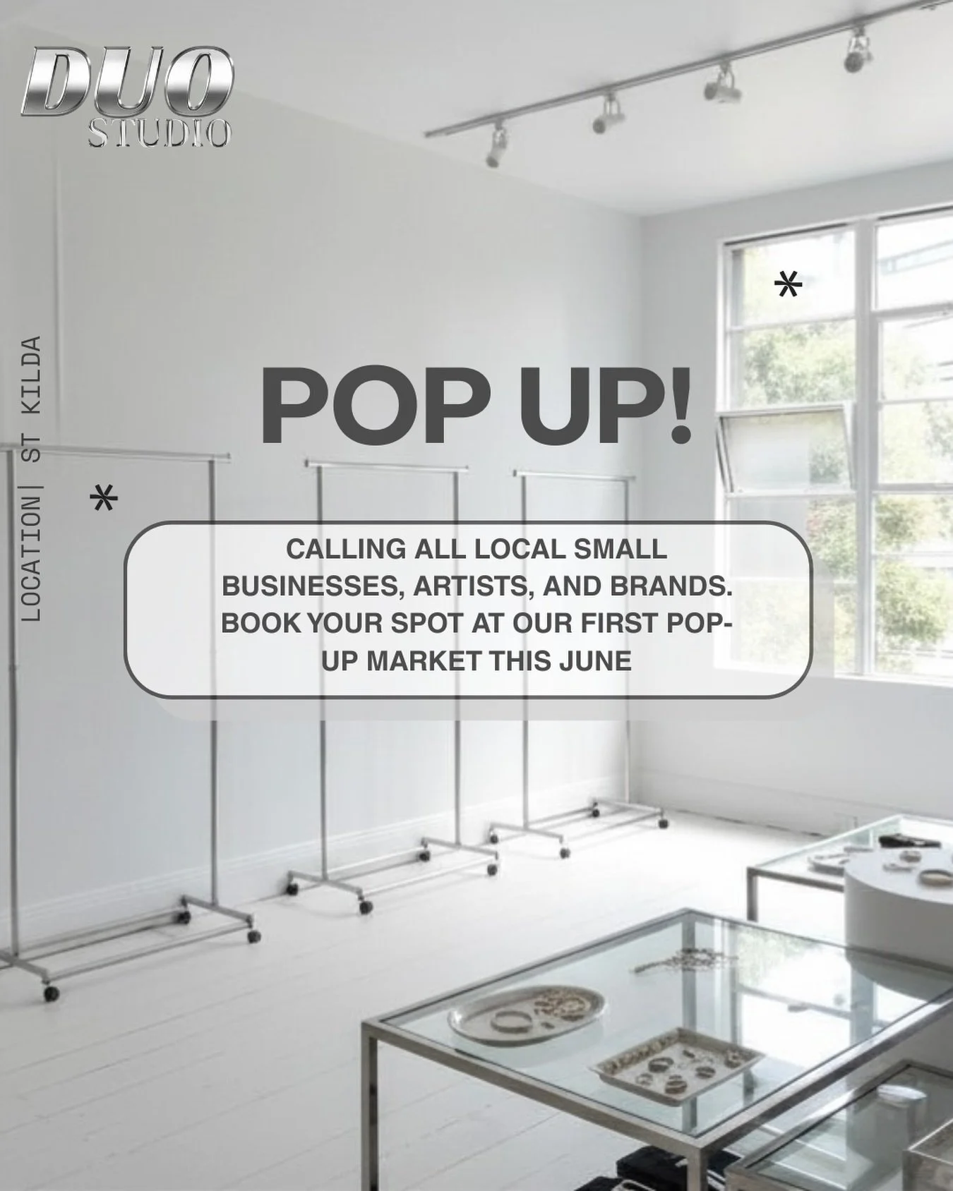 POP UP SHOP 🪩✧.* 
Calling all Naarm local creatives, thrifters and small brands! We love our community and want to bring you all together for our first ever pop up shop! If you&rsquo;d like to book a spot for a stall please reach out. 

When: 27th &