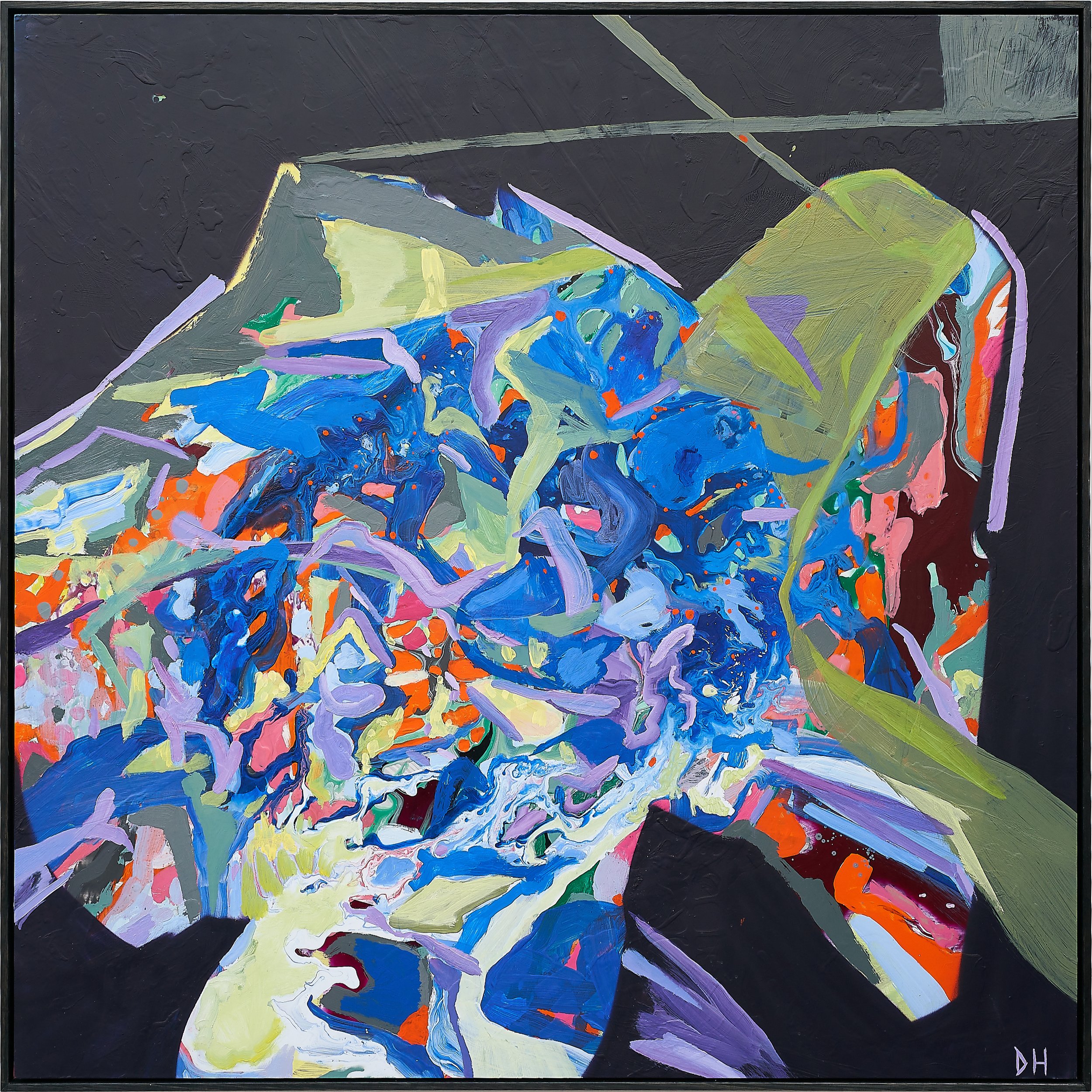 Lights Out.
2001. Oil, Acrylic, emulsion on aluminium composite panel. 123 x 123cm Blackened Eucalypt frame.