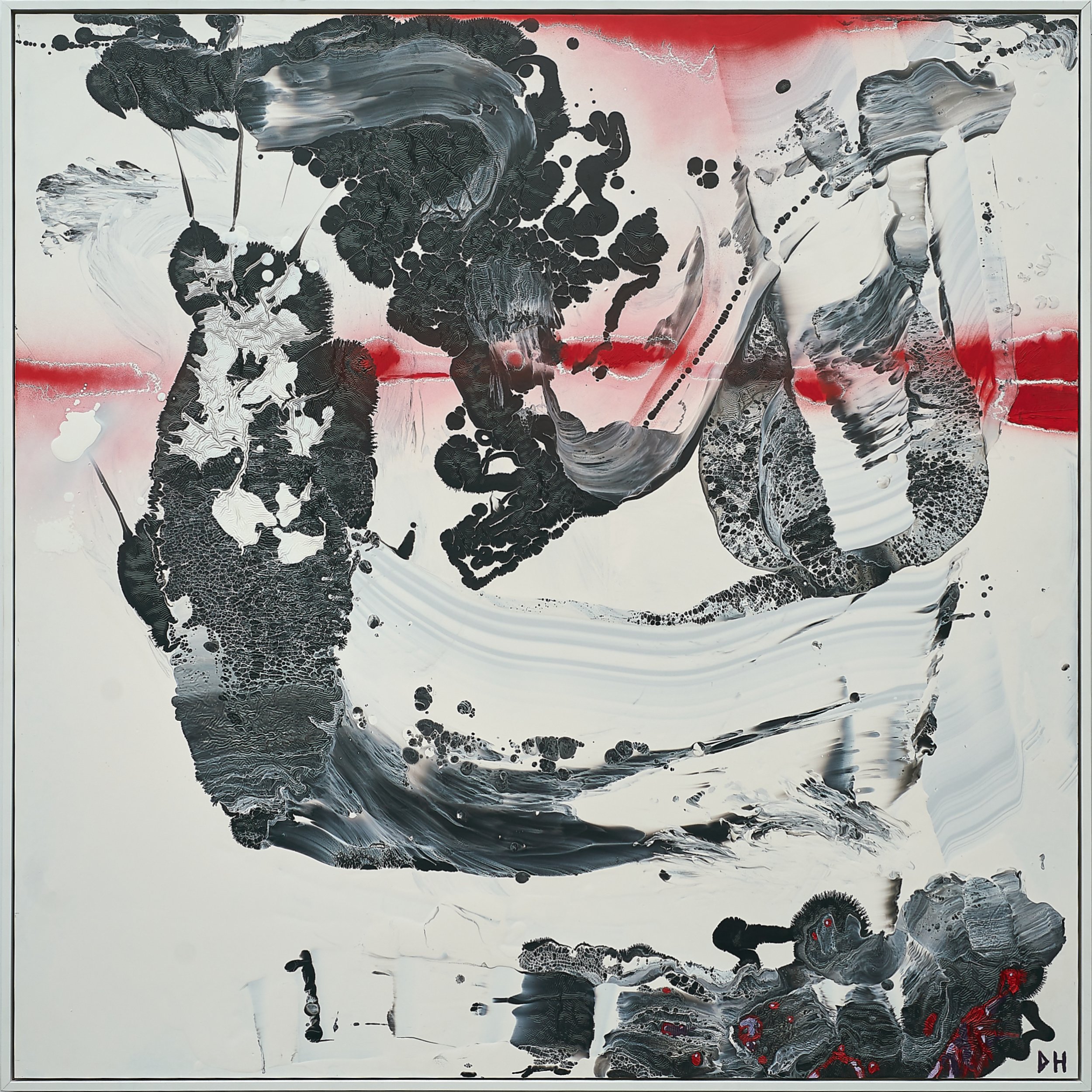 Boy on Rope Swing.
2001. Oil based enamel, spray paint on aluminium composite panel. 123 x 123cm framed.