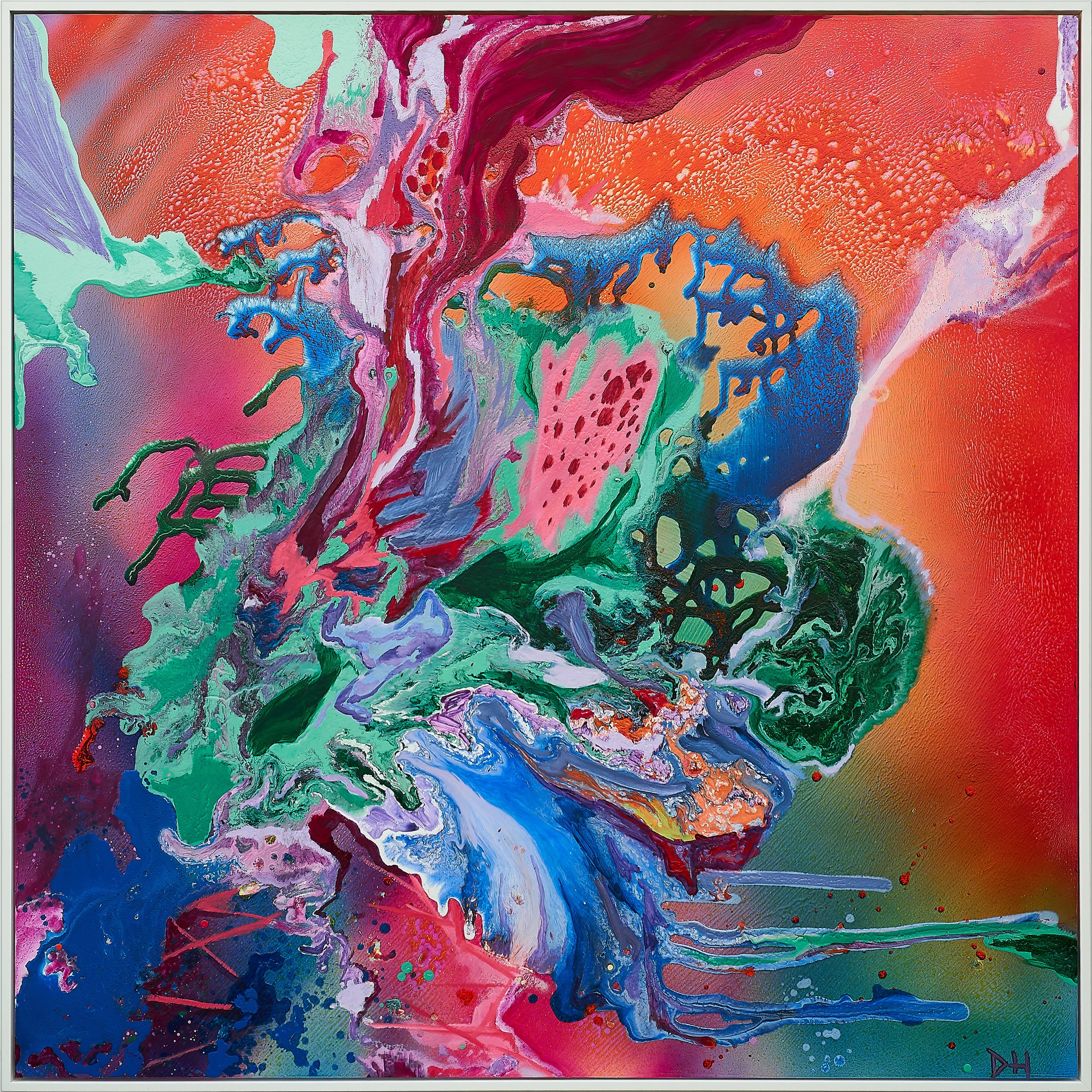 Sunlight through eyelids, ticklish toes.
2001. Oil, acrylic, emulsion on aluminium composite panel. 123 x 123cm framed.