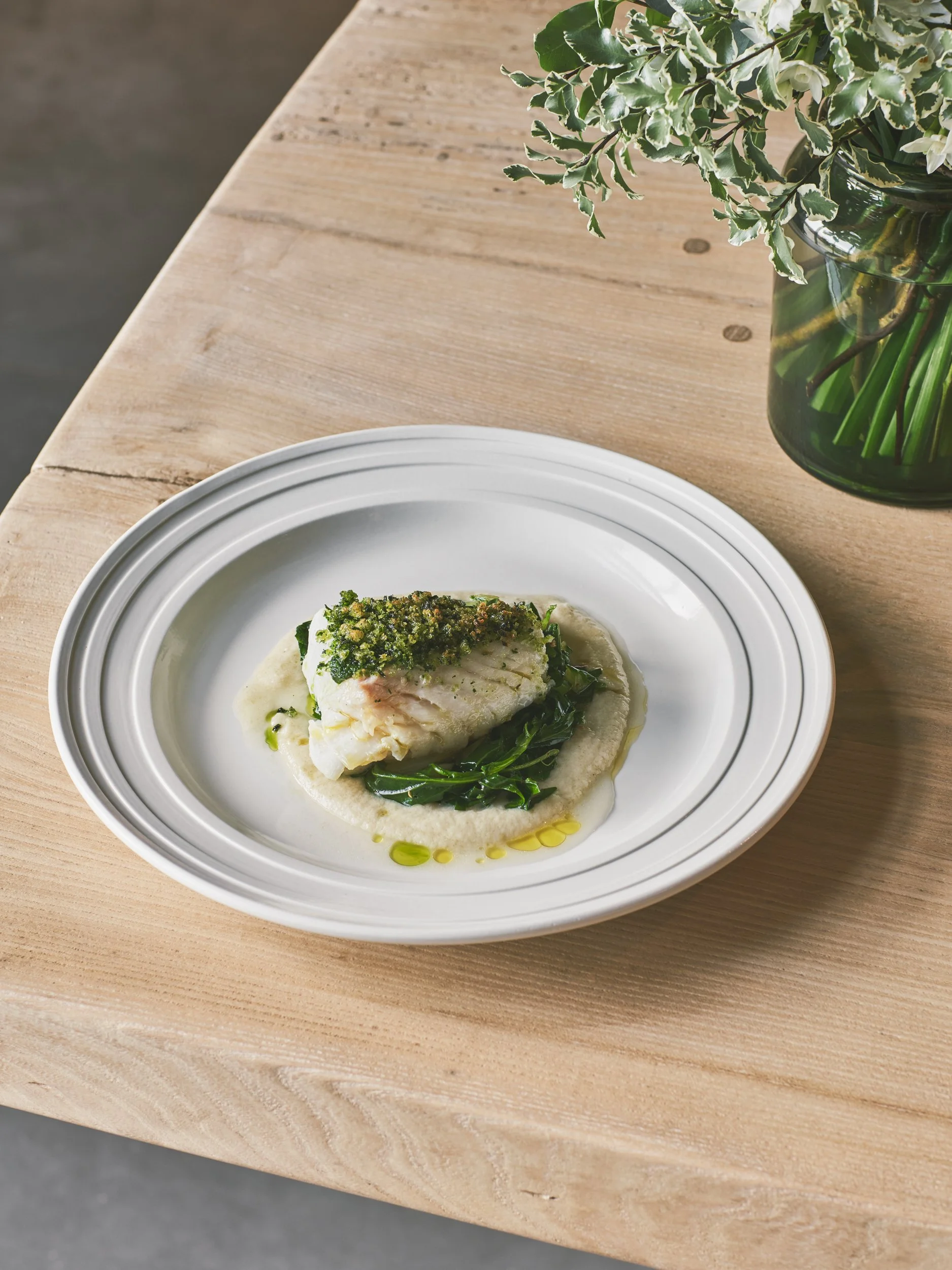 Lorfords L-Shaped - Cod with Fennel, Turnip Tops & Persillade — Thyme