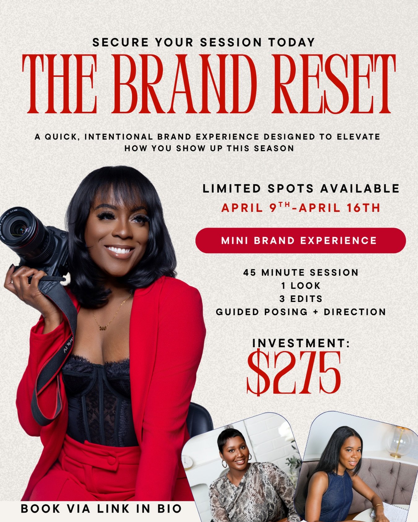 If you&rsquo;ve been saying &ldquo;I need new pictures&rdquo;&hellip; this is your moment.

I opened a few spots for The BRAND RESET! A quick session designed to help you show up confidently and consistently in your brand.

✨ 45 minutes 
✨ 1 look 
✨ 