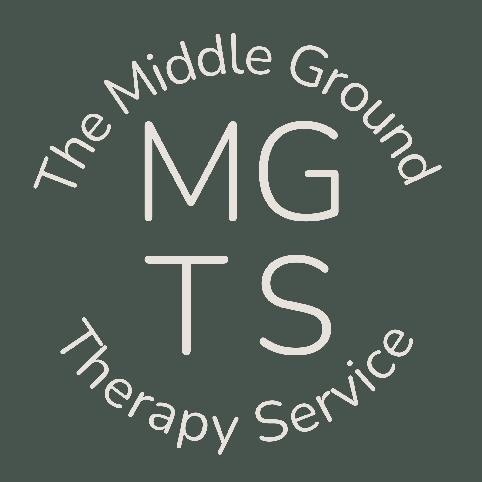 Text graphic with the phrase "The Middle Ground" and "MG" in large font, arranged in a curved and stylized design on a dark background.