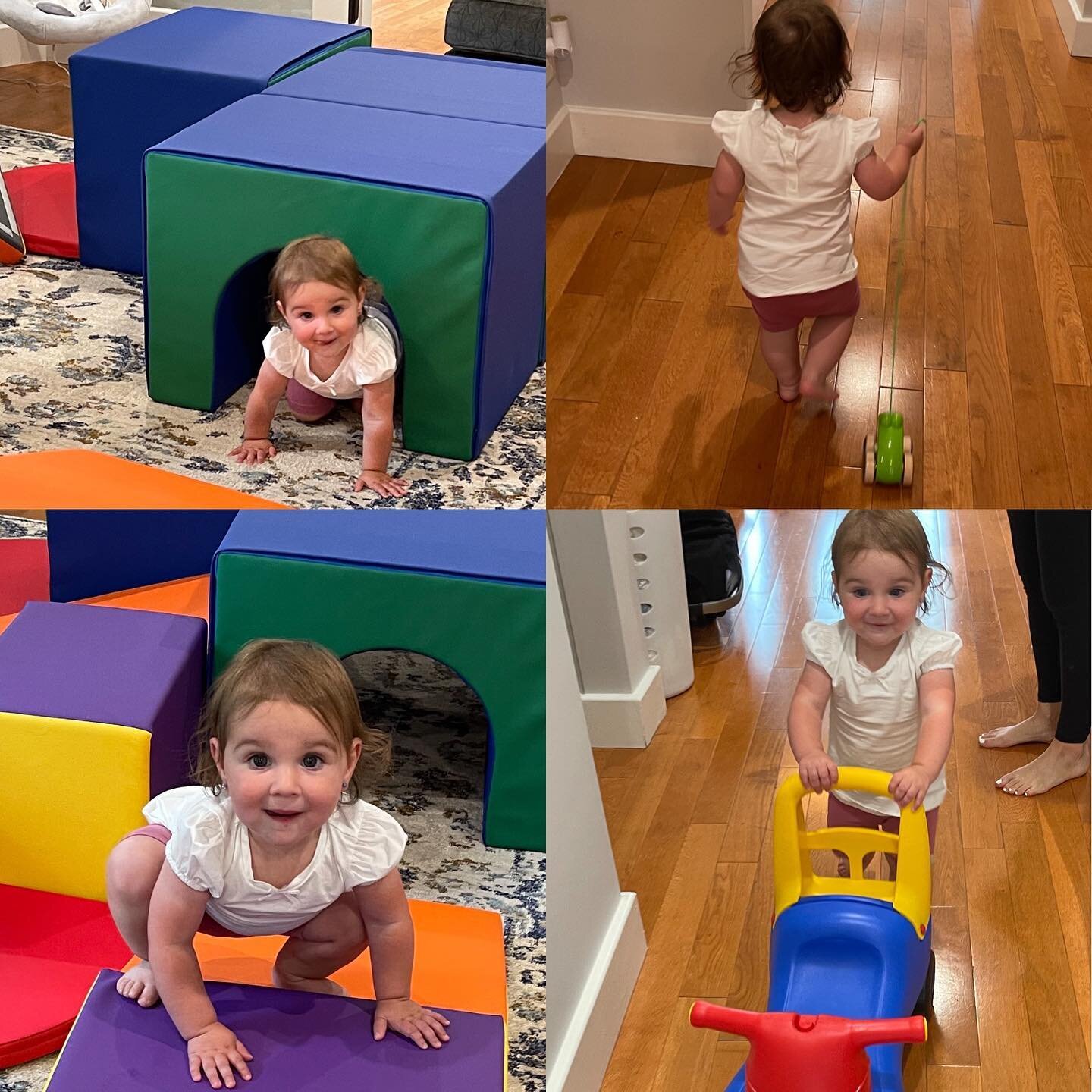 Crawling, climbing, pushing, and pulling are just some of the fun activities we do in our Tiny Tots classes.