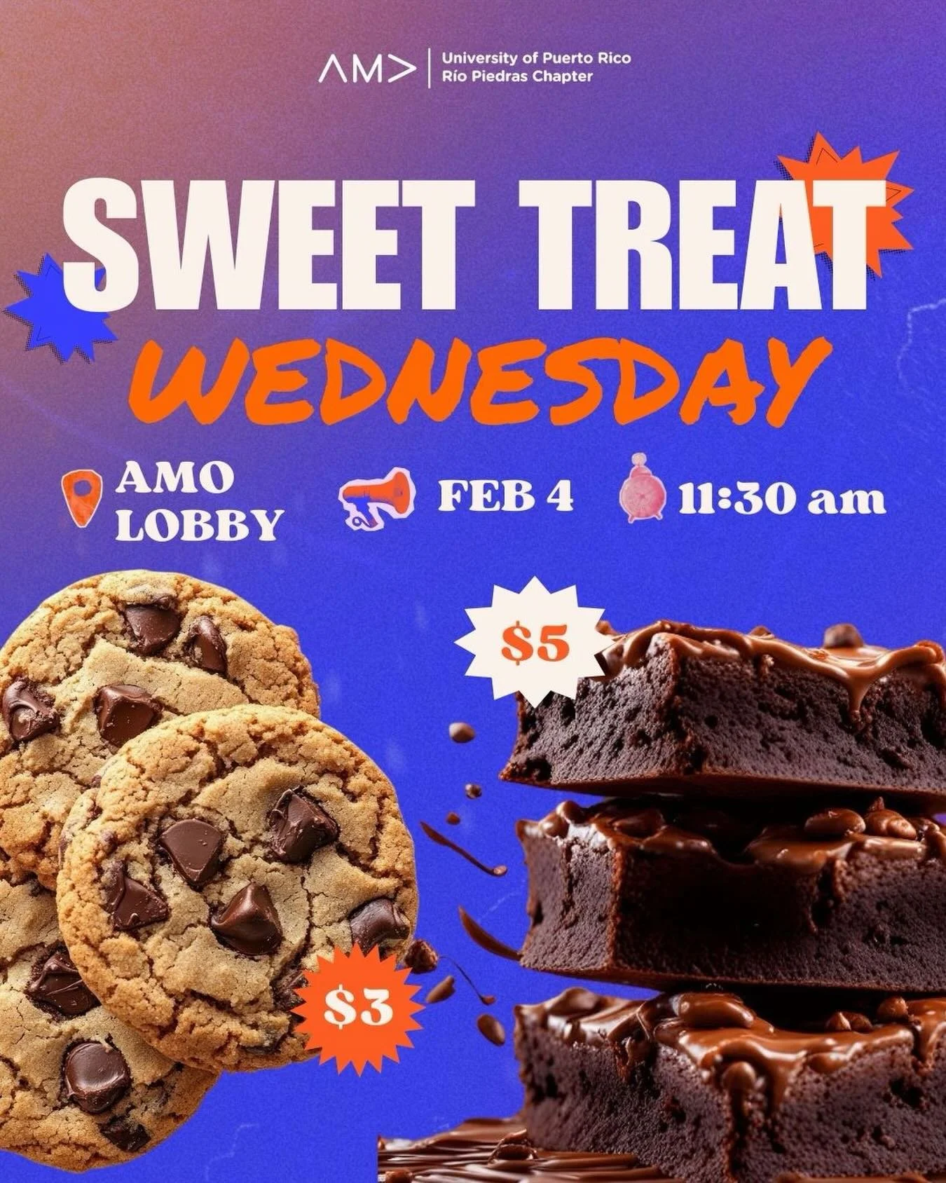 Classes can be tough, but Sweet Treat Wednesday makes them a whole lot better!🍪✨

Join us for some delicious brownies and cookies to satisfy your midweek cravings and brighten your day. It&rsquo;s the perfect excuse to take a break, treat yourself, 
