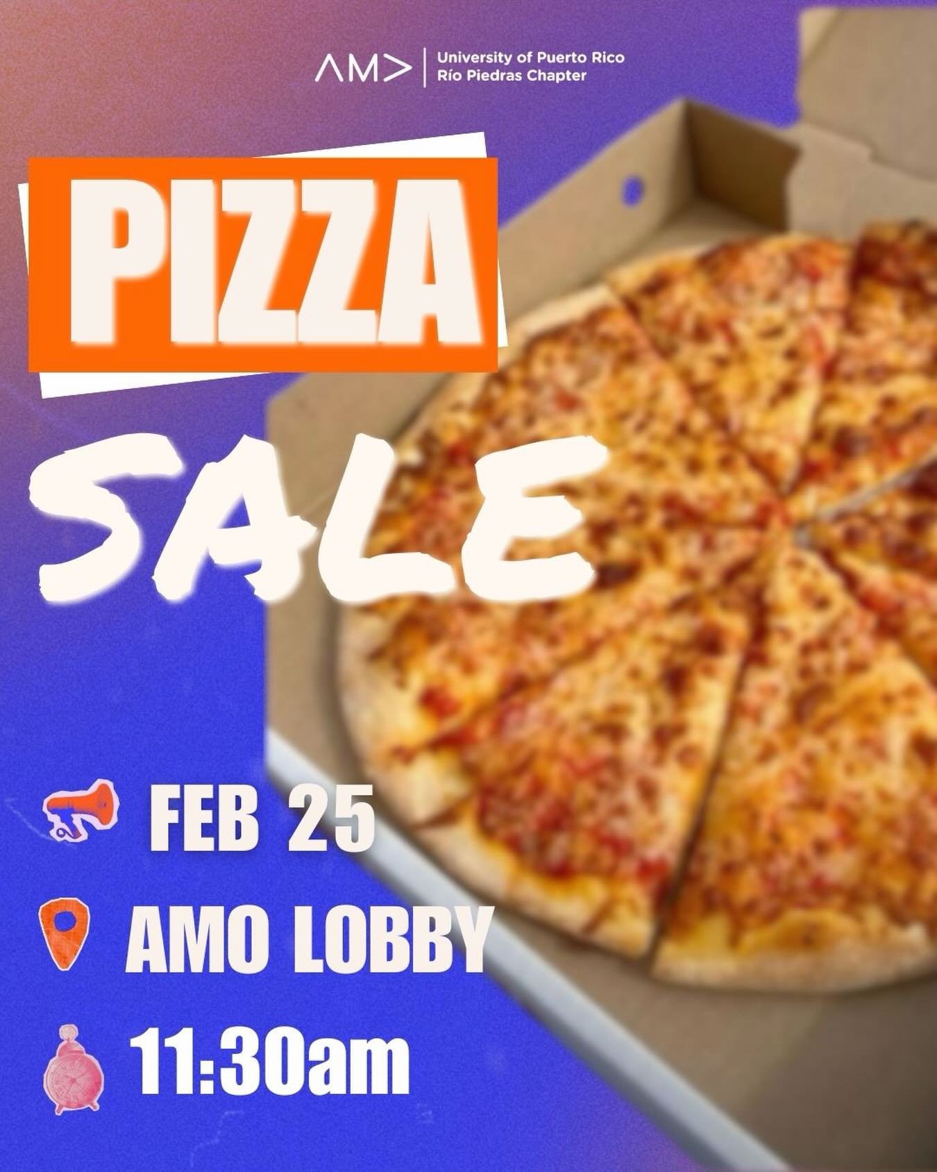 Say cheese&hellip; because it&rsquo;s PIZZA TIME 🍕😋

Join us for our Pizza Sale and grab a slice (or two 👀) while supporting a great cause. 

📅 Date: February 25 
📍 Location: AMO Lobby 
⏰ Time: 11:30am 

Don&rsquo;t miss out, once it&rsquo;s gon