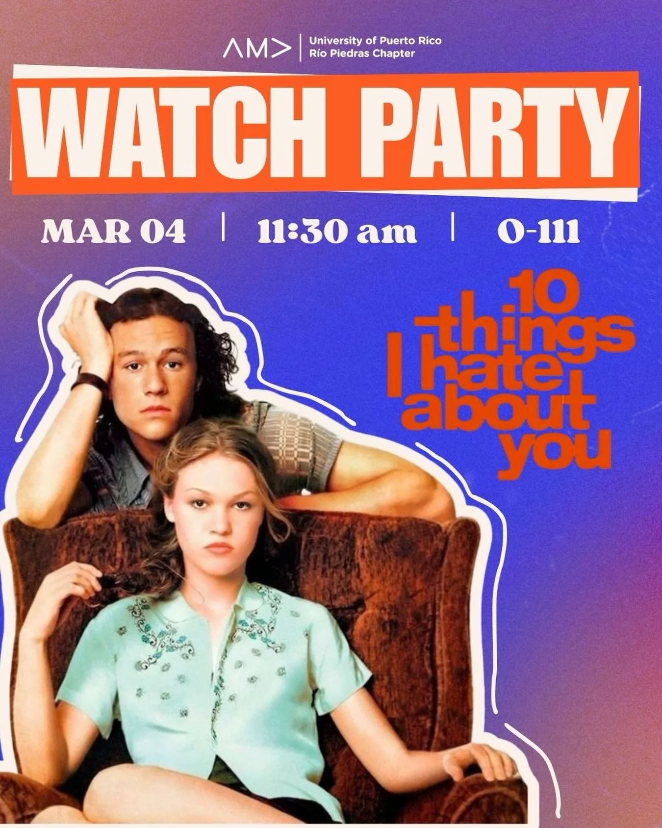 Day plans? We&rsquo;ve got you covered 🎬☀️

Join us for our Watch Party featuring 10 Things I Hate About You 💌✨ Get ready for iconic quotes, chaotic romance, and all the 90s rom-com vibes but better, because we&rsquo;re watching it together.
Bring 