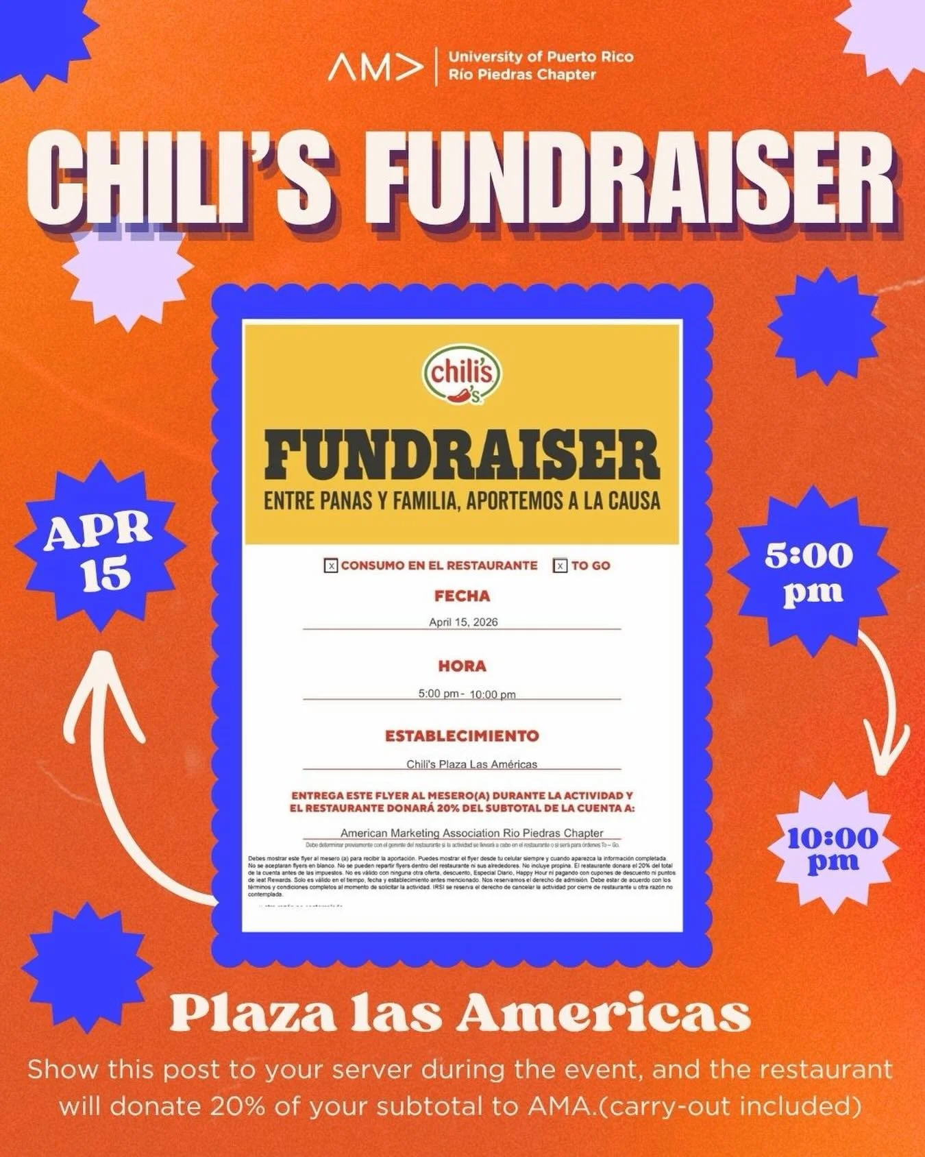 Good food for a great cause 🌶️❤️

Join us at Chili&rsquo;s for a fundraiser where every bite gives back! Bring your friends, enjoy your favorites, and support something bigger with us. Can&rsquo;t make it? No worries, order carryout and you can stil