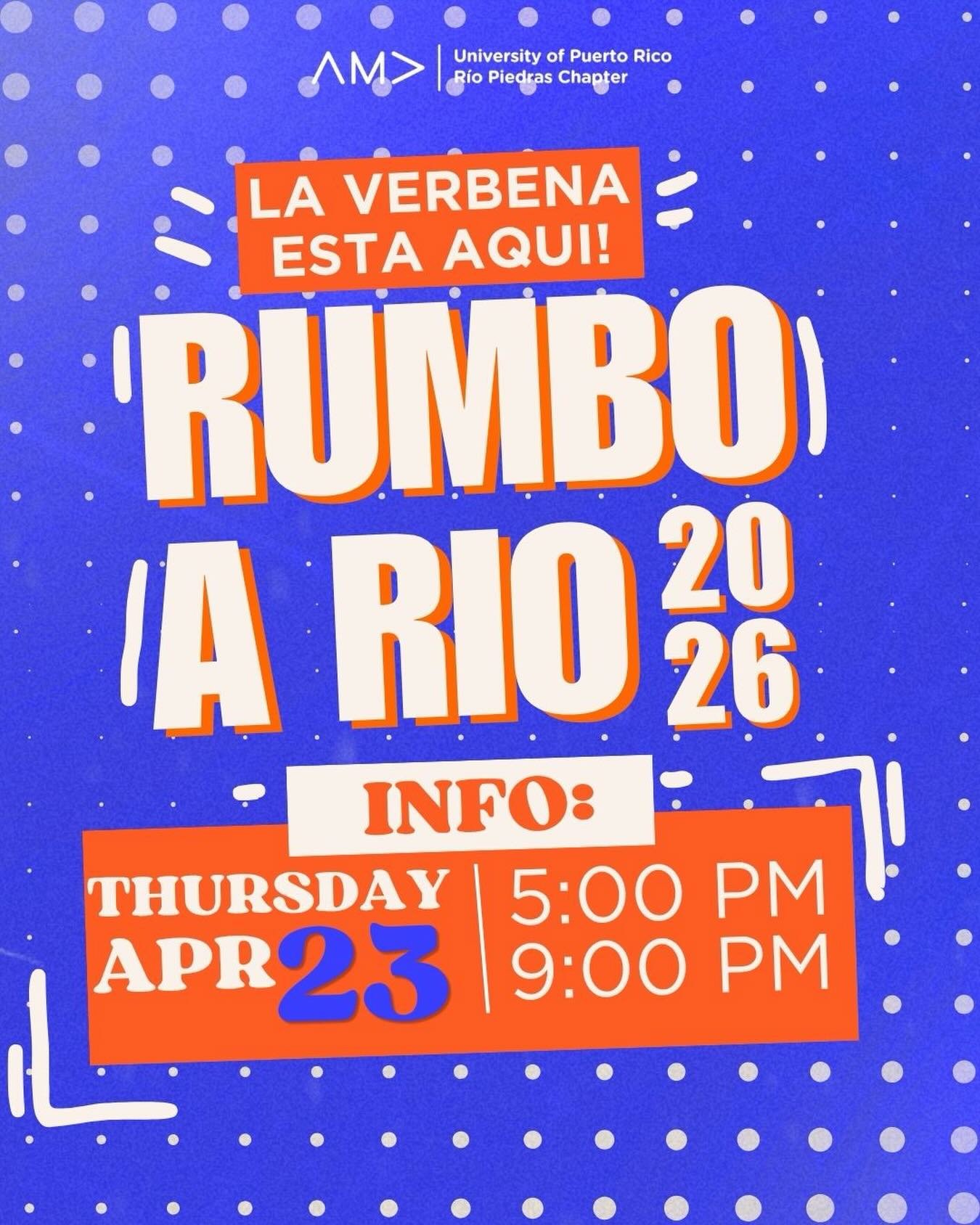 ✨Rumbo a R&iacute;o: Verbena Night✨

Music, vibes, and a night you won&rsquo;t want to miss 🎶🌙

Join us at Rumbo a R&iacute;o for a lively verbena filled with live music, amazing food, local artisans, and so much more to explore. Whether you&rsquo;