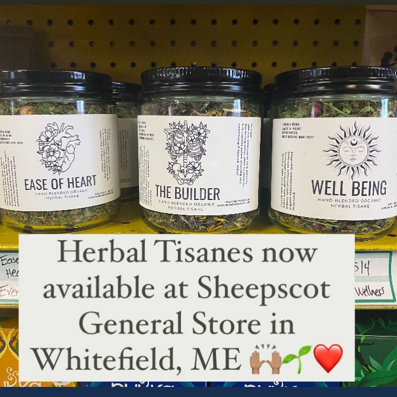 ✨I&rsquo;m incredibly excited to announce that you can now get these hand-blended, organic herbal tisanes {fancy word for herb tea 💅🏼} at @sheepscotgeneral in Whitefield, ME! 
Featuring organic herbs from @meetinghousefarm , @horsetailherbfarm &amp