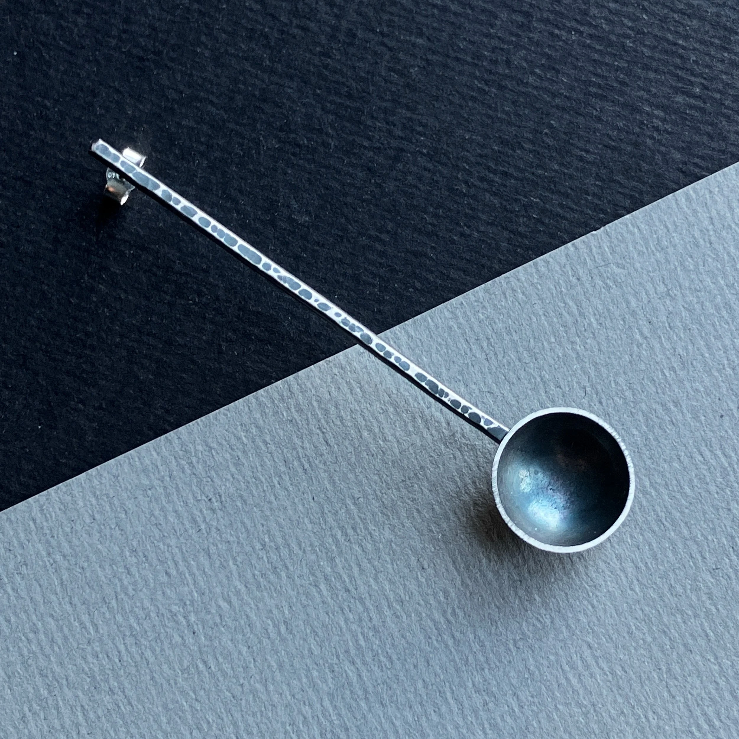 SINGLE Oxidised silver spoon stud earring