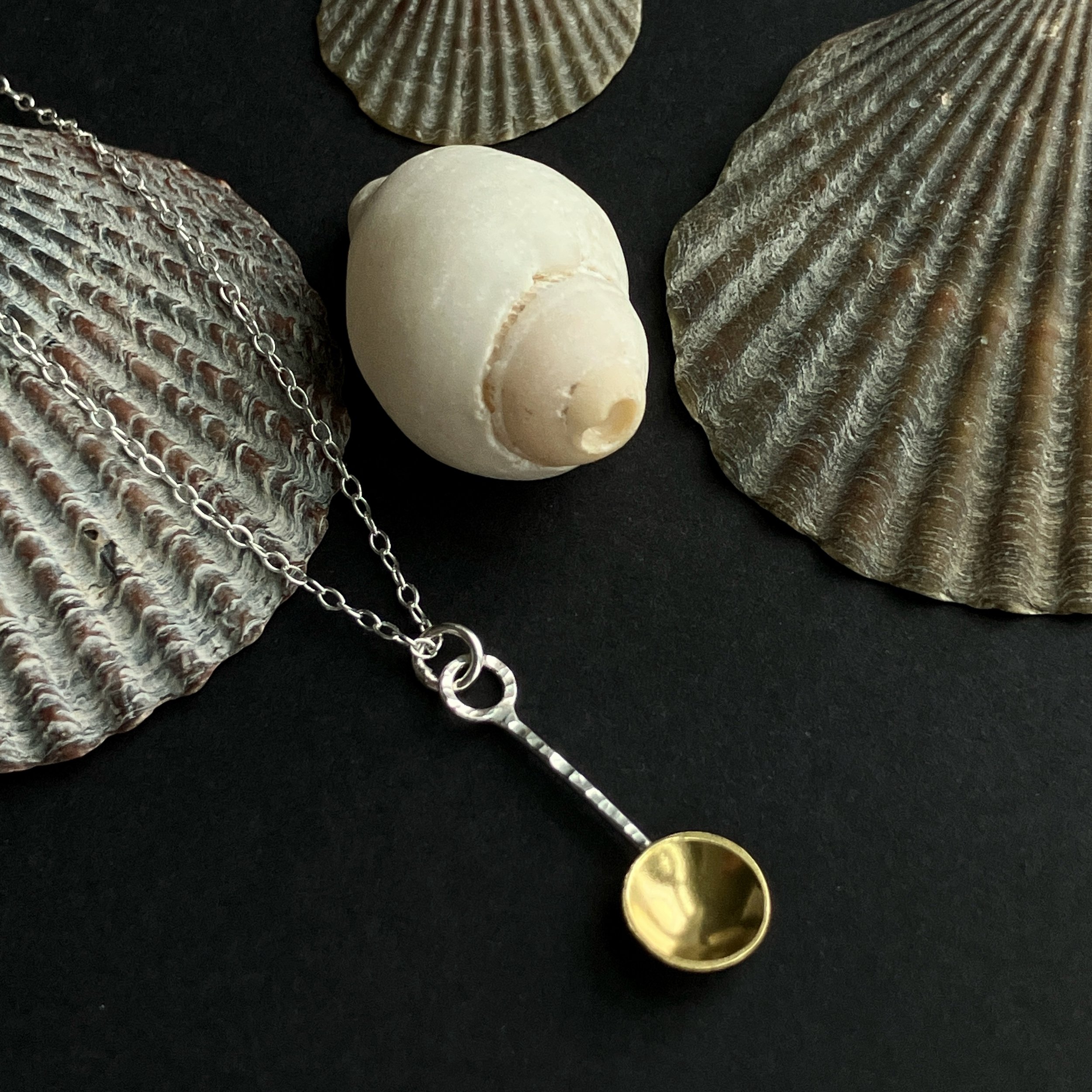 Brass and sterling silver spoon pendant