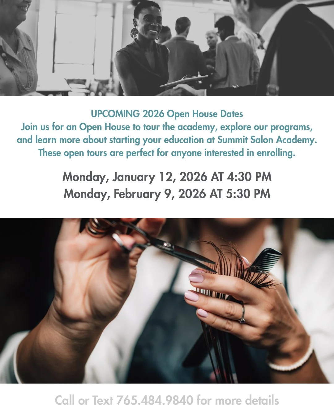 Curious about a career in beauty or spa? Our Open House is for you ✨ Tour the academy, ask questions, and see if Summit is the right fit. #SSAKOKOMO #SummitSalonAcademy #KokomoBeauty #KokomoIndiana #SalonEducation  #KokomoBarbers #BarberingSkills #Co