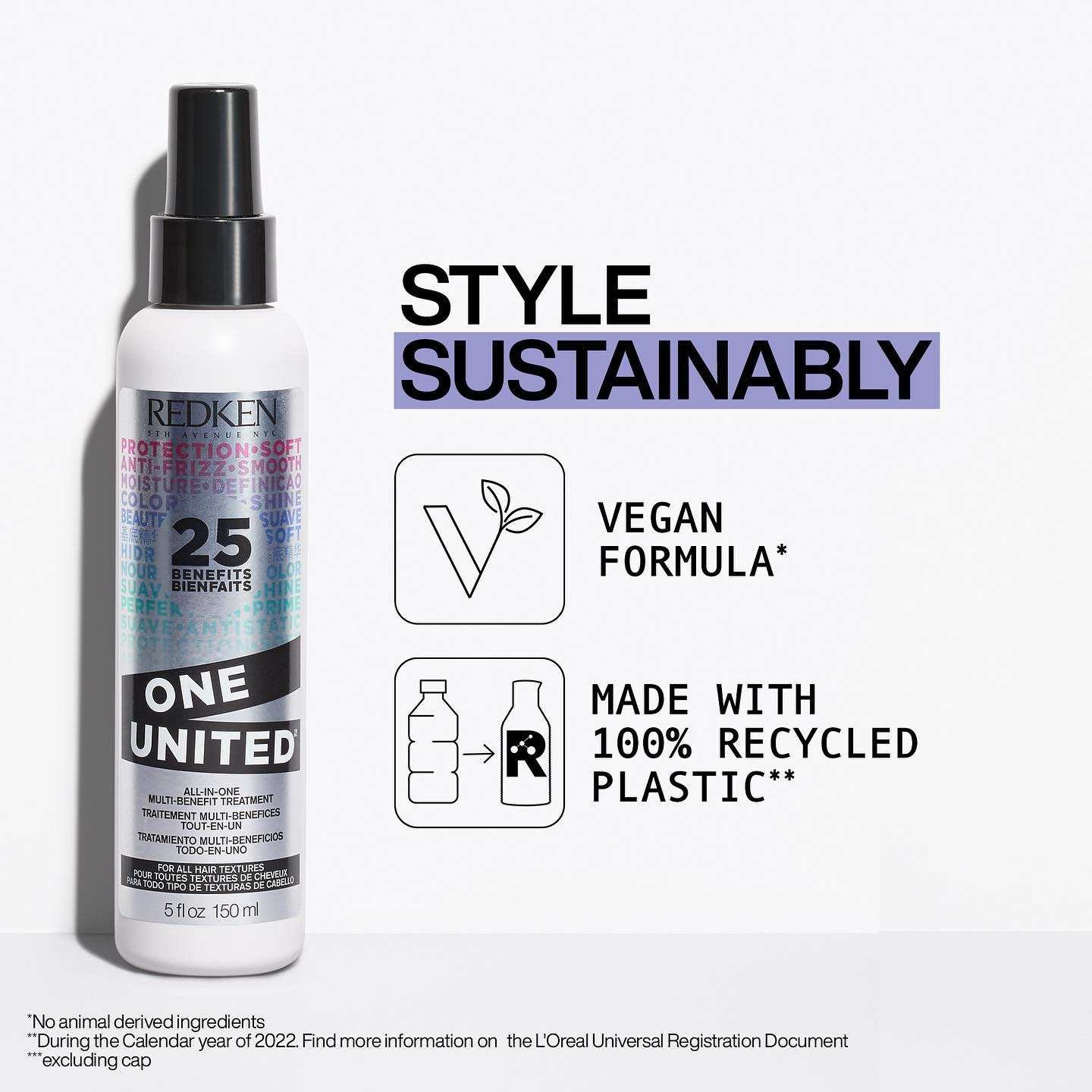 "Style sustainably 🖤​

Our #OneUnited Multi-Benefit treatment is responsibly formulated and consciously manufactured to ensure that we are doing our part to reduce environmental impact. This fan-favorite product features a vegan formula* and is