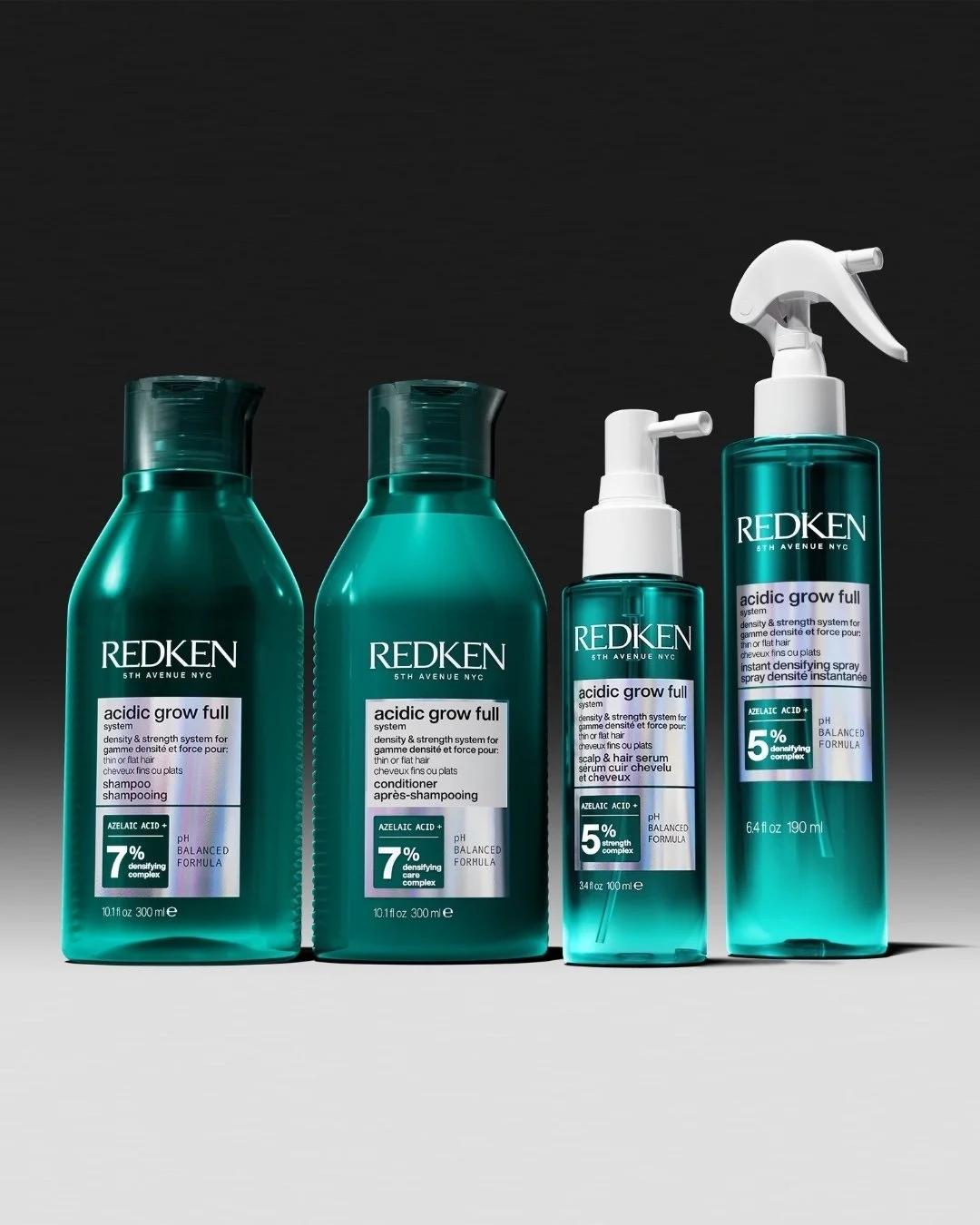 Stronger hair starts at the root.

Introducing Redken Acidic Grow Full &ndash; a density + strength system designed to support healthier-looking, fuller-feeling hair.

Formulated with a pH-balanced complex to help reduce breakage and support scalp ca