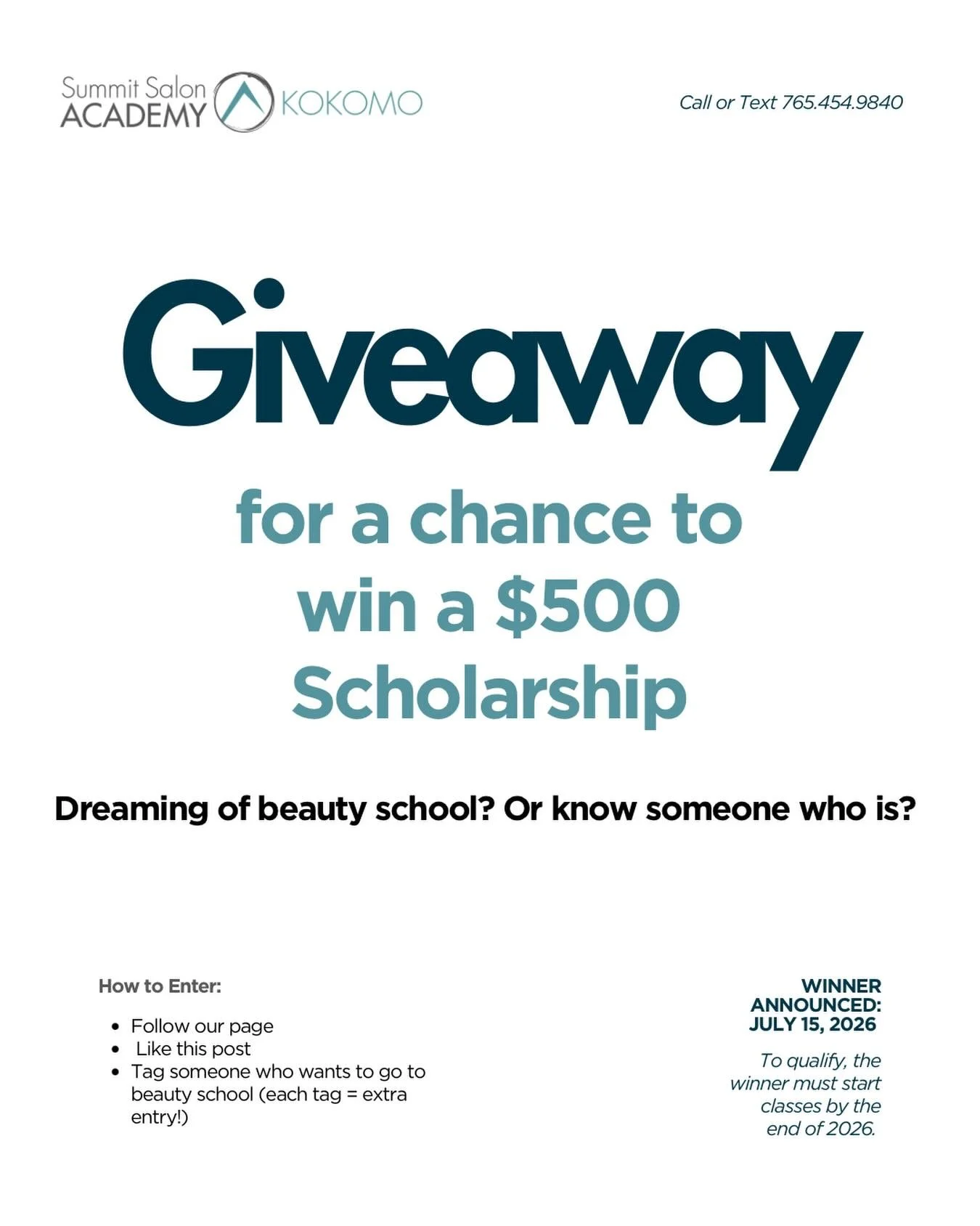 ✨ GIVEAWAY TIME ✨
Dreaming of beauty school &mdash; or know someone who is? 💇🏼&zwj;♀️💅🏼🤍
We&rsquo;re giving away a $500 Scholarship to help one future beauty professional start their journey at Summit Salon Academy Kokomo!
Here&rsquo;s how to en