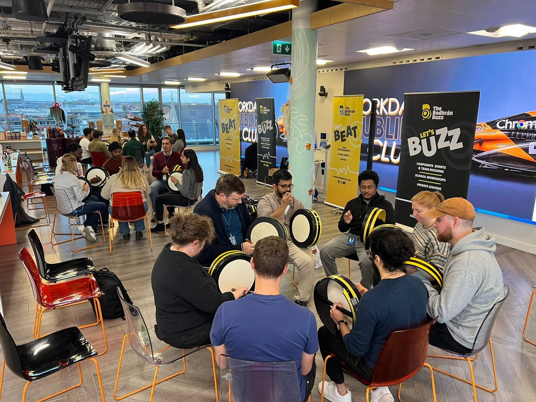 a corporate bodhran workshop