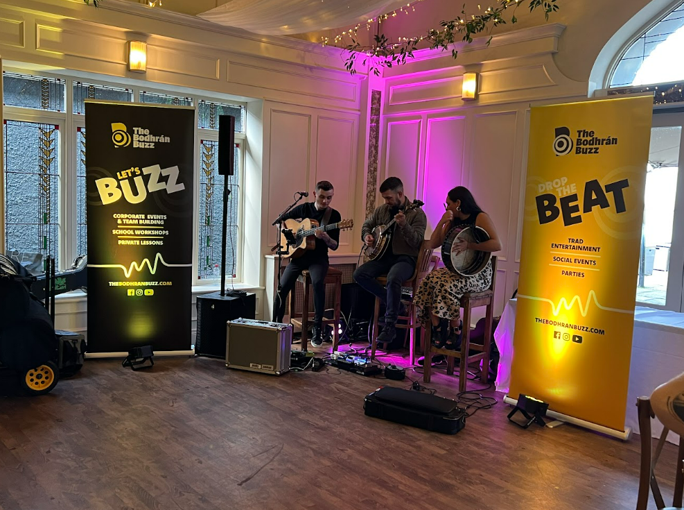 An Irish Trad band preforming at a wedding