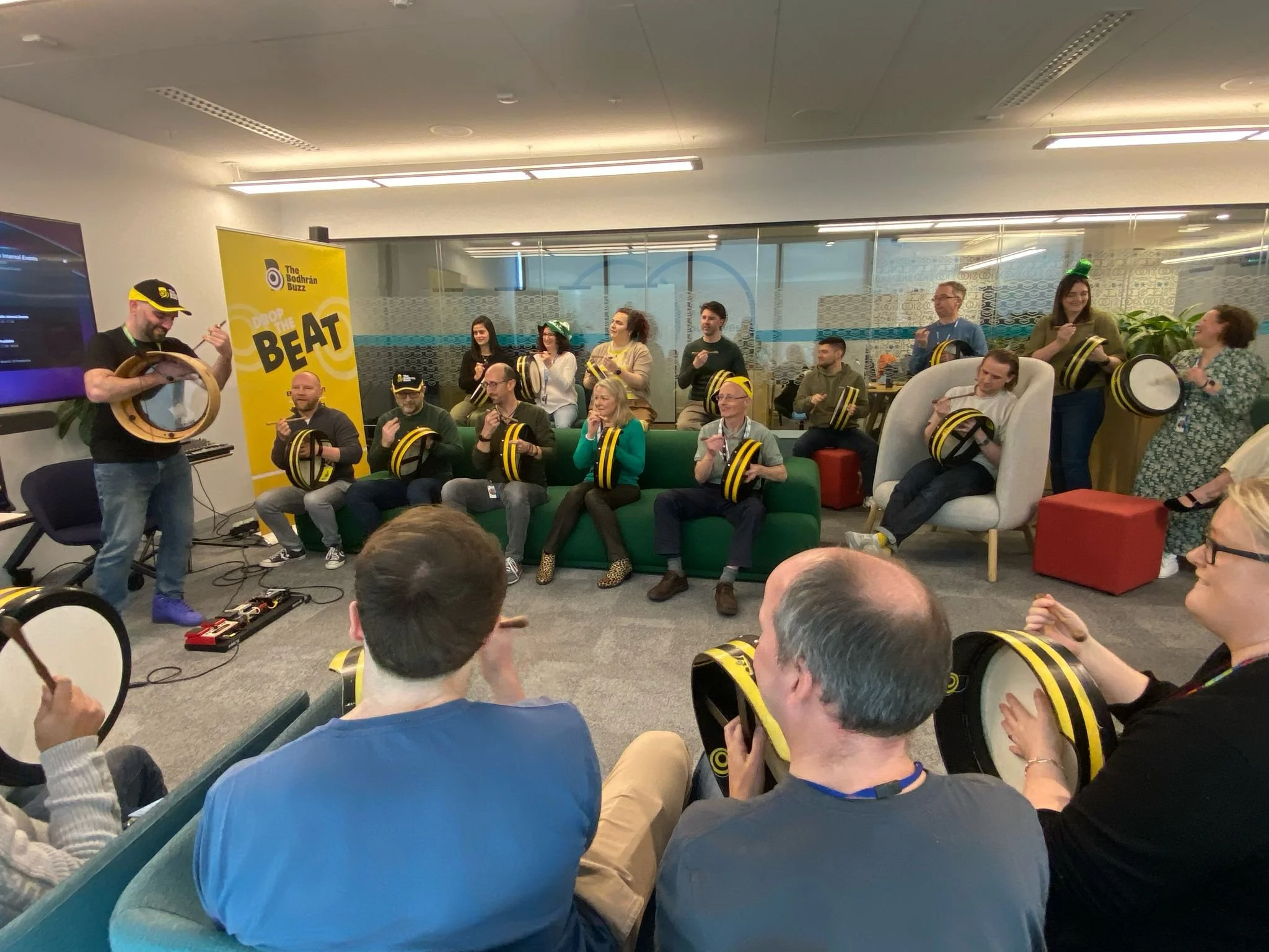 Bodhran workshop at a corporate event