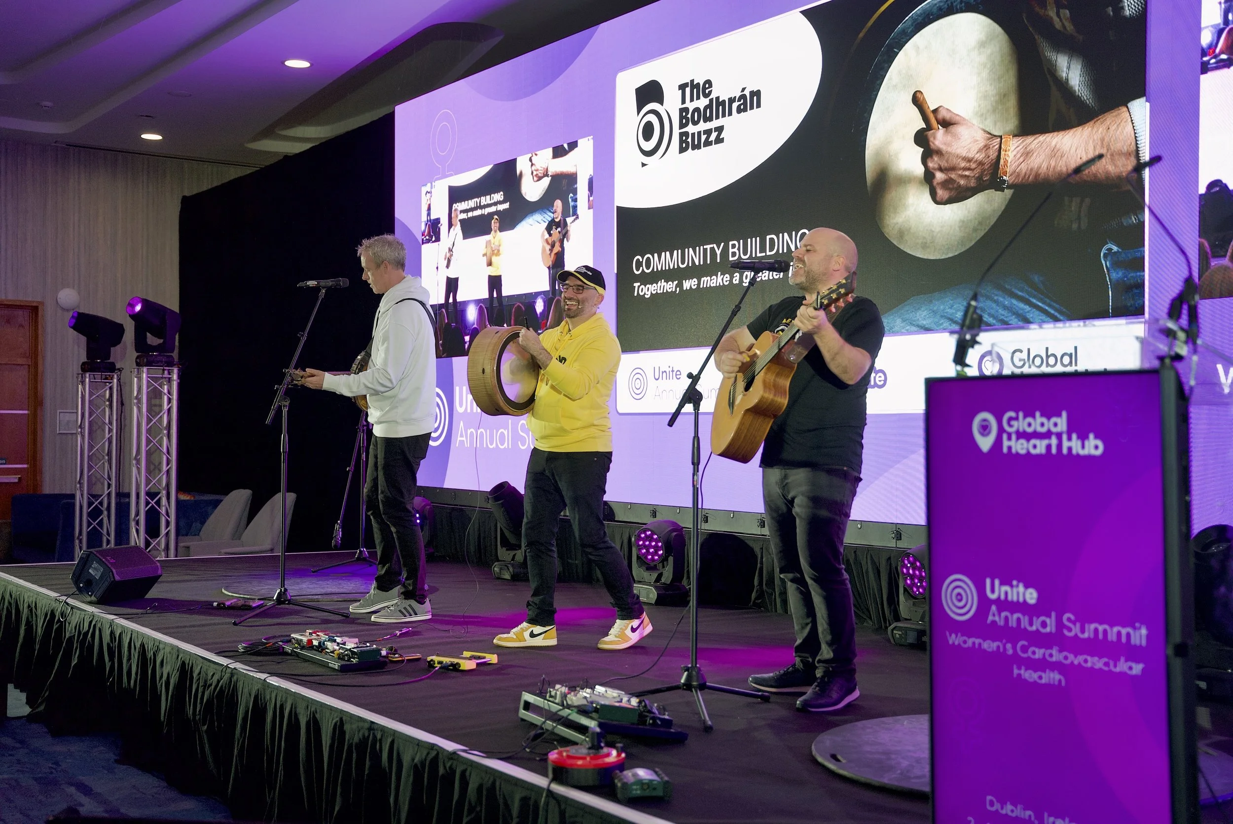 Band players on stage at a corporate event