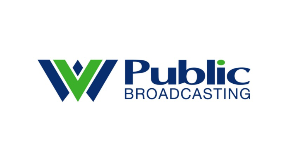 Logo of Public Broadcasting with a stylized 'W' in blue and green, and the words 'Public Broadcasting' in blue text.