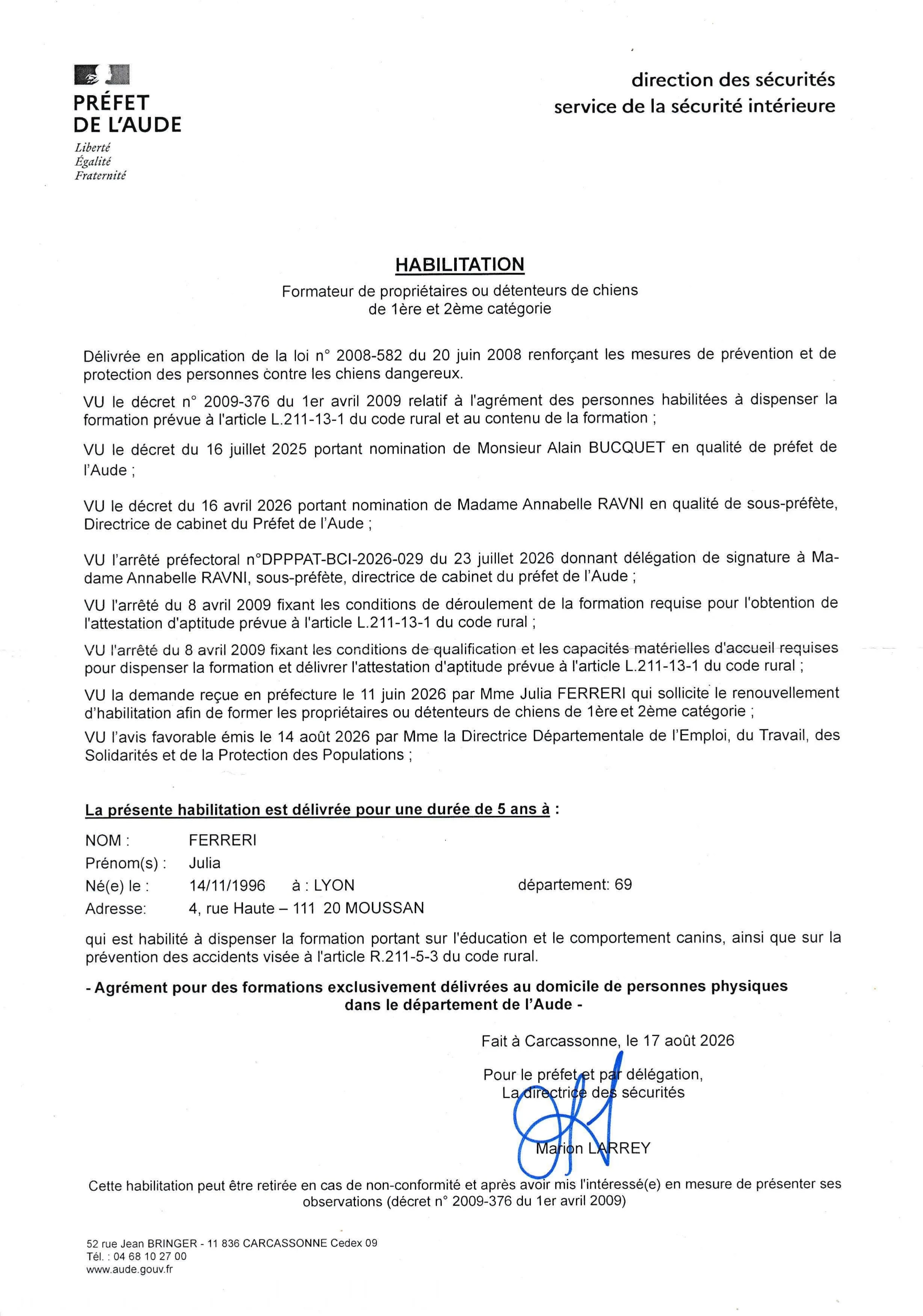 Educateur canin comportementaliste félin Narbonne