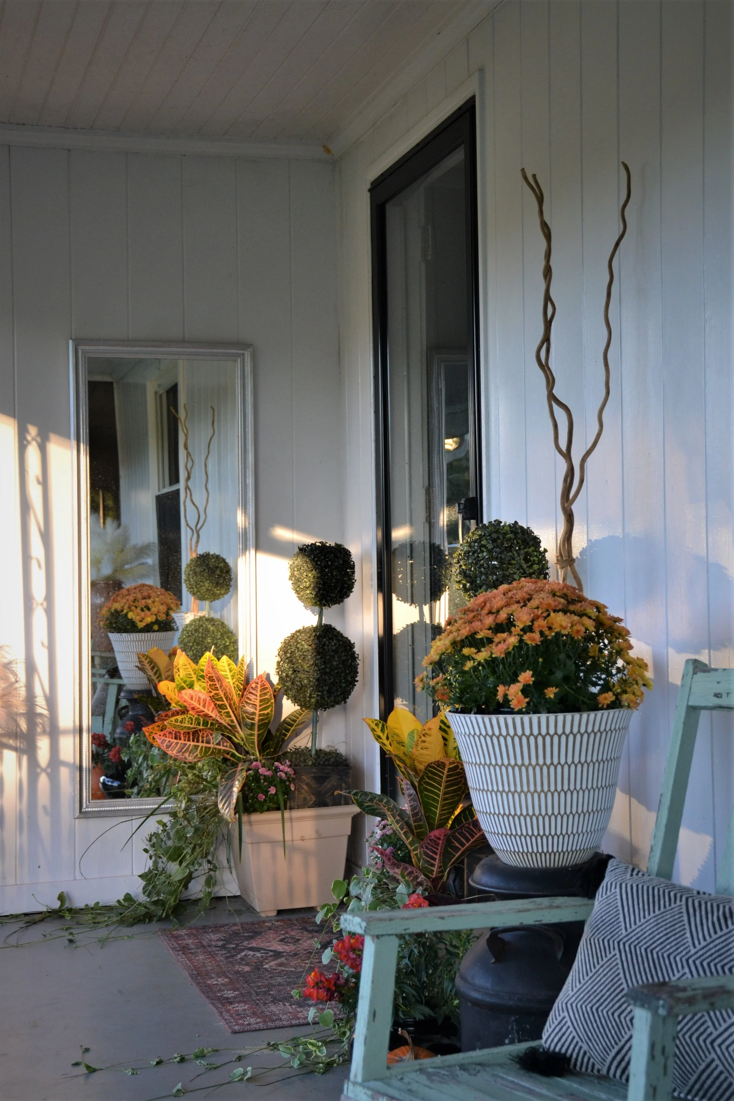 front porch fall decorating ideas harvest wreath and lanterns