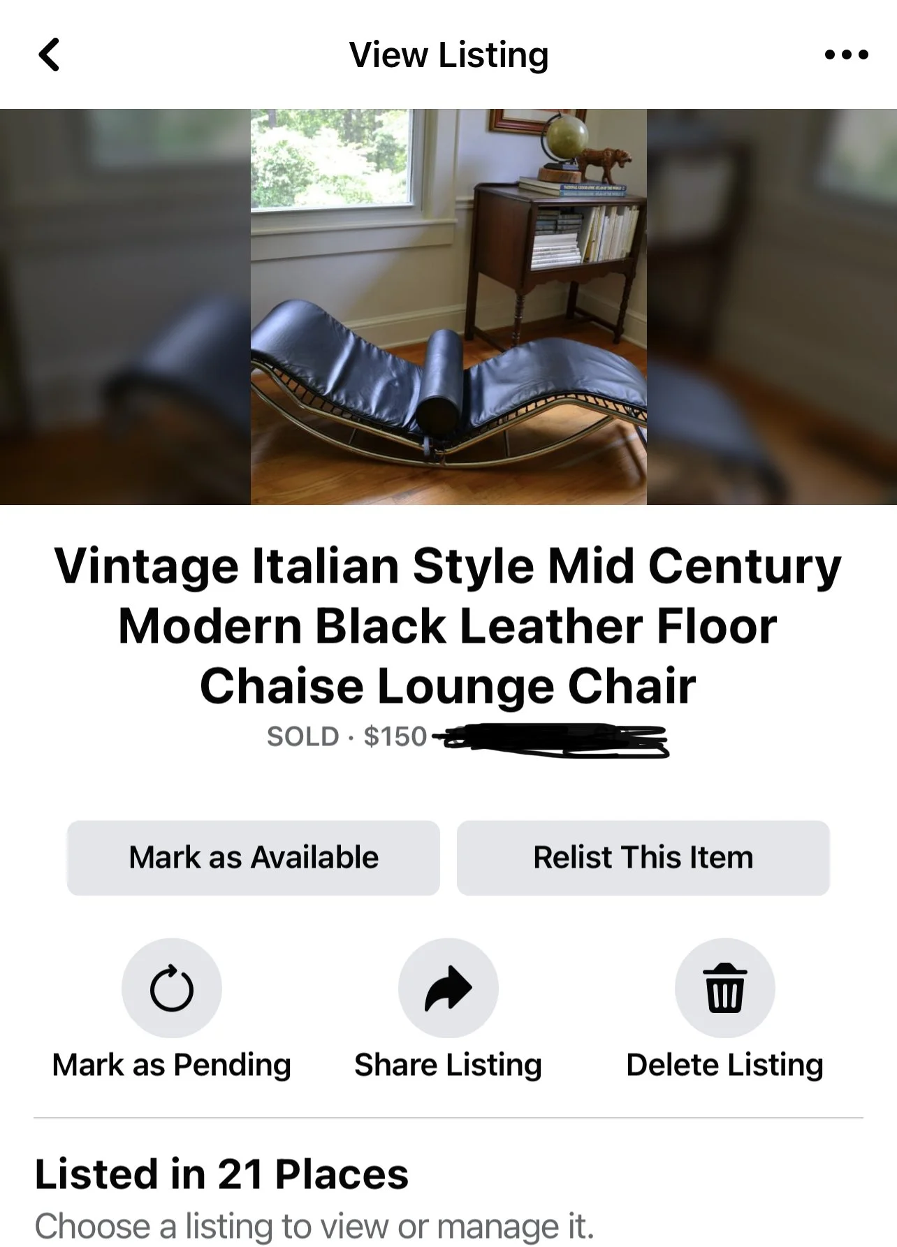 vintage mid century modern chaise lounge staged for resale listing