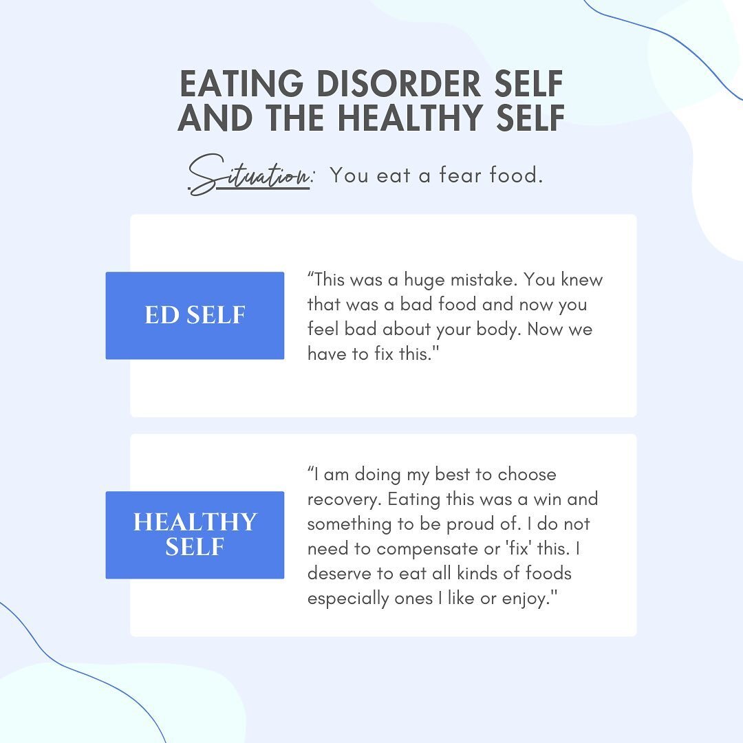 Eating a fear food can make that eating disorder voice a bit louder than usual. It can be a good time to practice finding your healthy self 💕 In those moments remind yourself that you should be proud for conquering that fear. That you did not do any