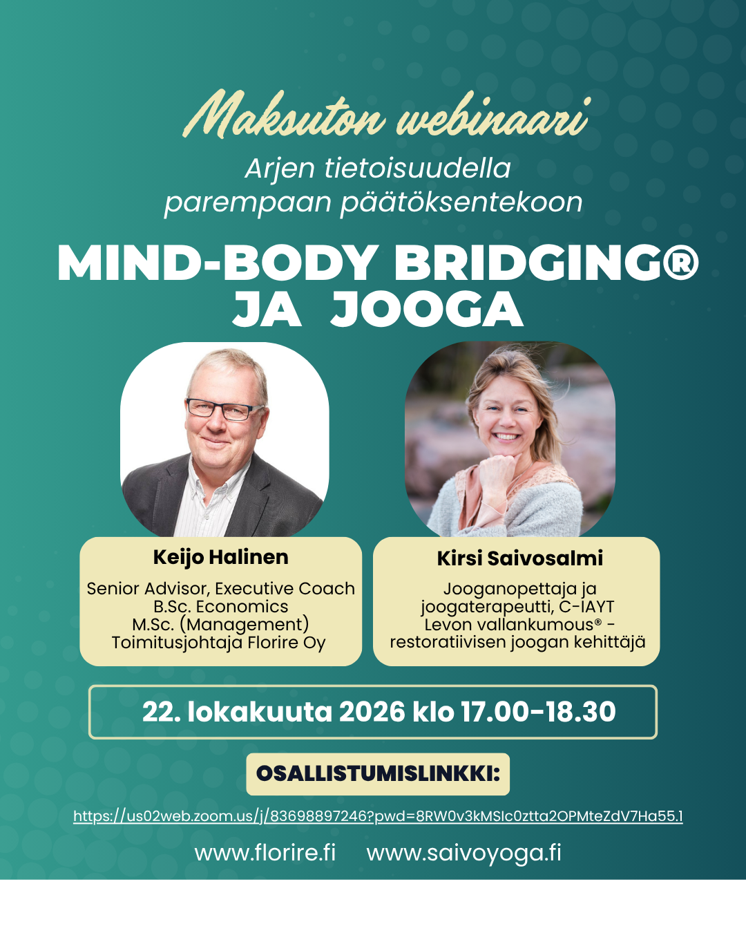 Maksuton webinaari: Mind-Body Bridging ja jooga