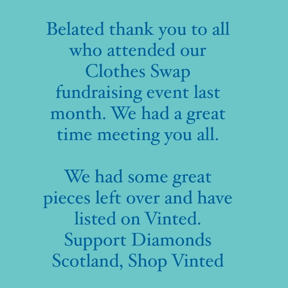 Thank you to all who came to our Clothes Swap last month, we had a great day. 

If you would like to support Diamonds, feel free to shop the remaining clothes we have left on Vinted. #linkinbio

#diamondsscotland #clothesswap #shopsecondhand #shopfor