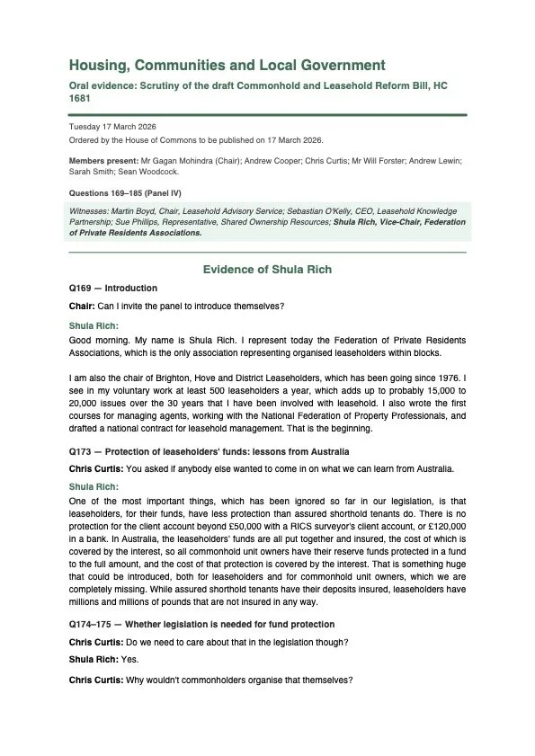 Oral evidence: Scrutiny of the draft Commonhold and Leasehold Reform Bill, HC