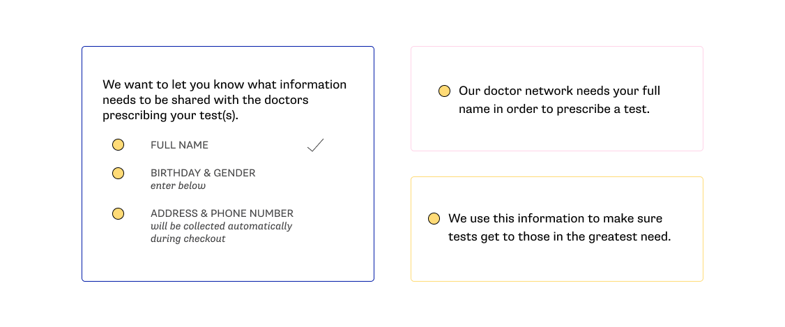 Yellow tool tips to alert users about the collection of personal information &amp; explain why