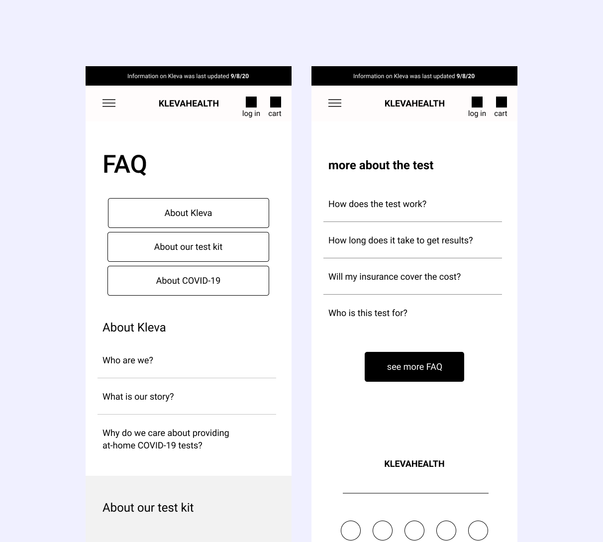 FAQ page and FAQ section at the bottom of the test kit’s product page