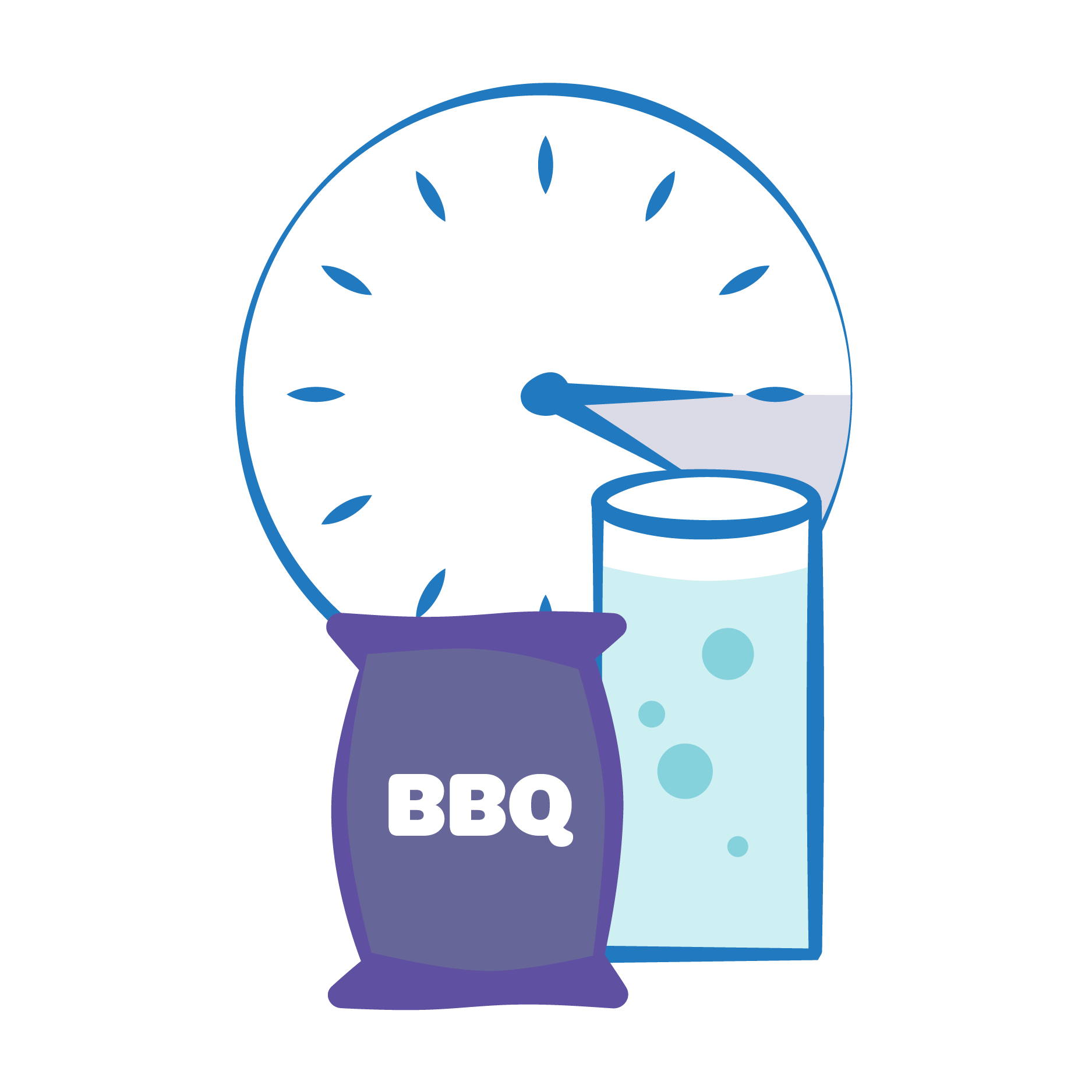 Illustration of barbeque pop chips with flavored water at 3-4 pm