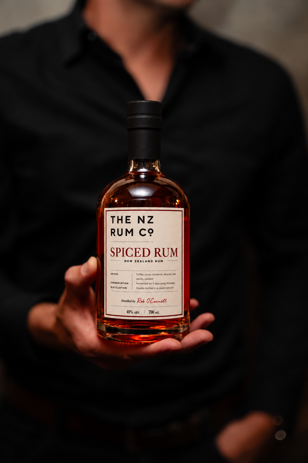 The NZ Rum Co Spiced Rum 700ml bottle, handcrafted New Zealand rum