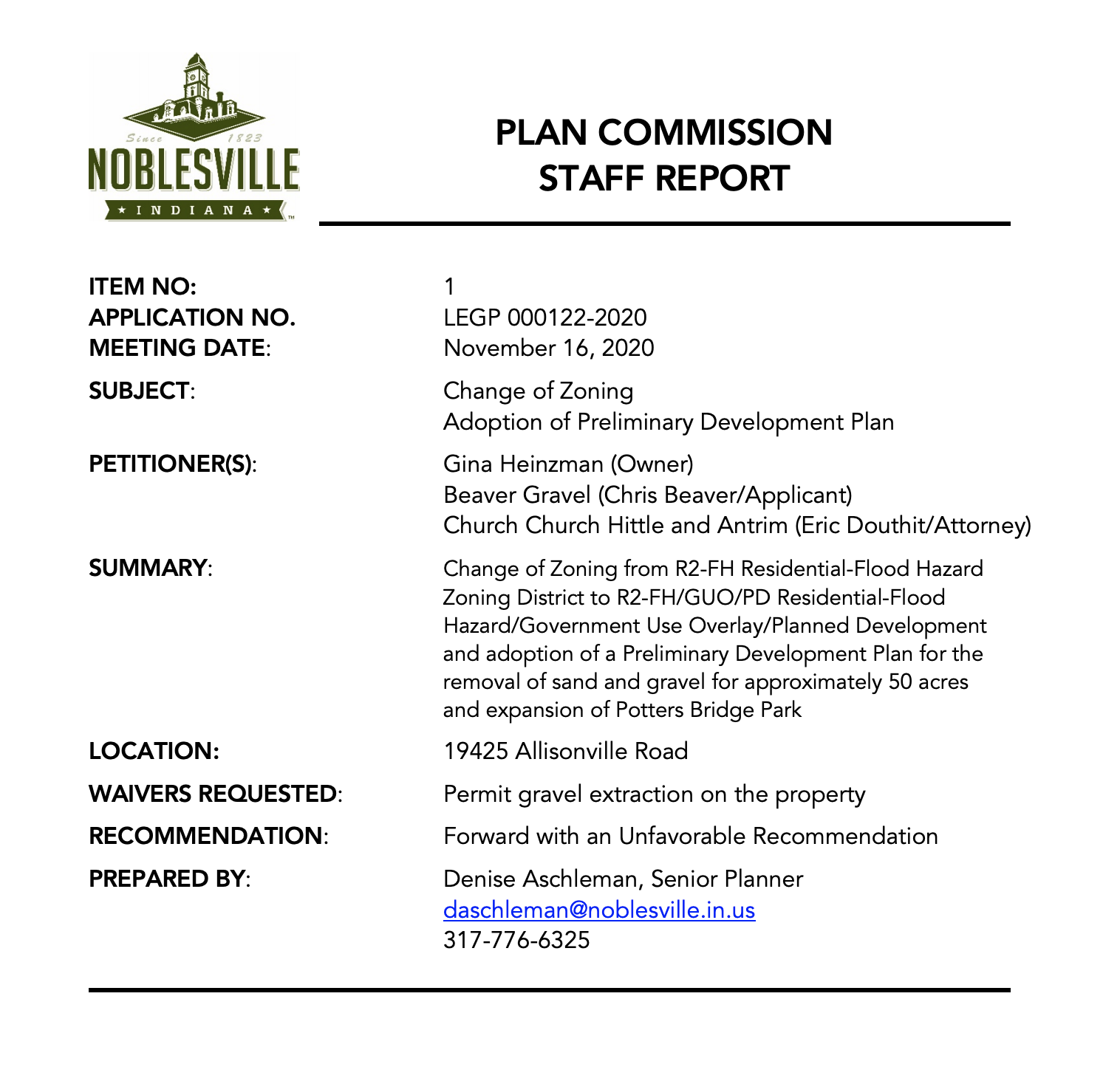 Press Release: Don't Leave It to Beaver Welcomes Opposition to Beaver Gravel Pit from Noblesville Plan Commission Staff Report and Indiana American Water