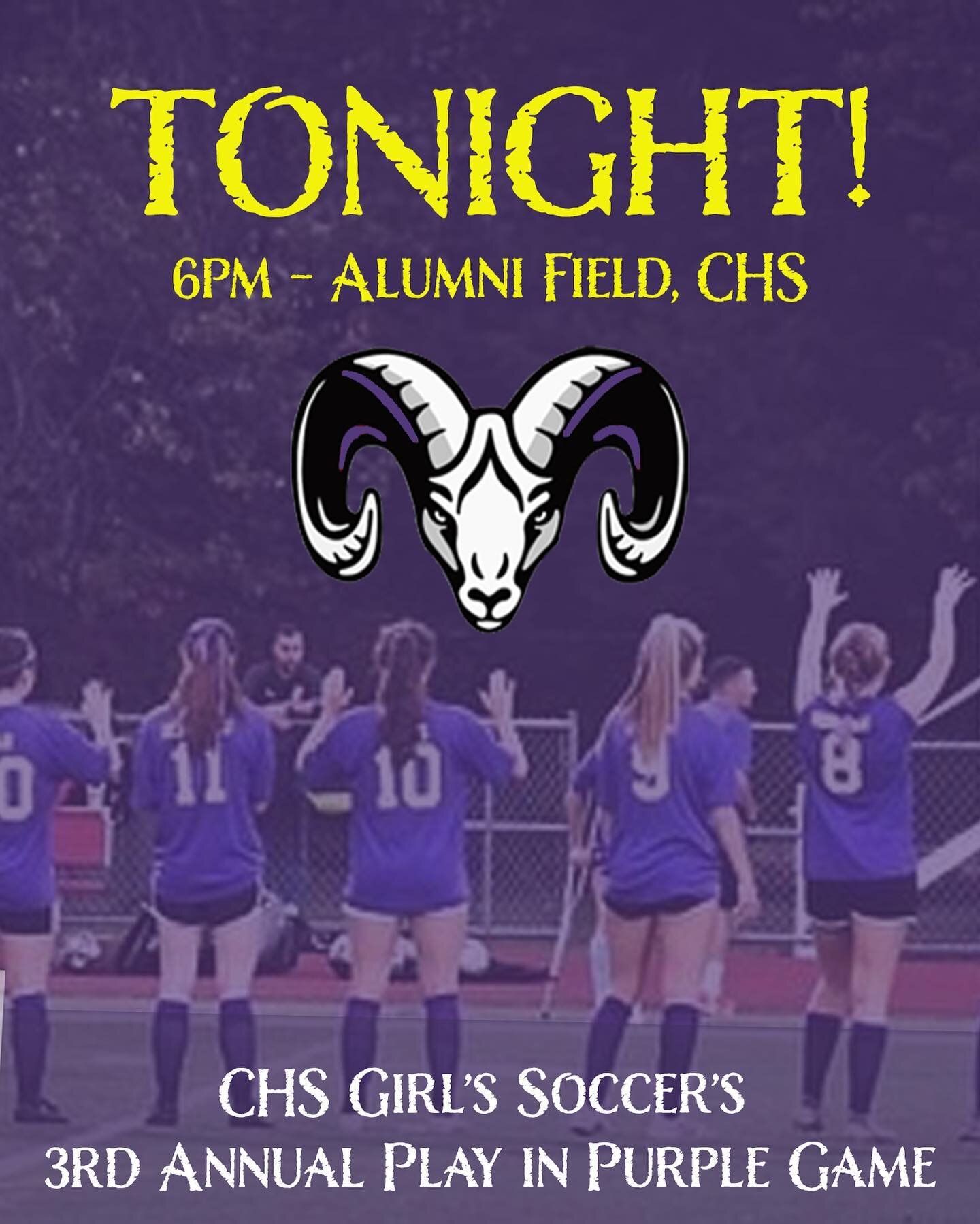 LETS GO RAMS!!! @chsgs_rams take on Foran tonight at 6pm for their 3rd Annual Play in Purple game!! The CHS Lady Rams are currently 14-0 and hold the #1 spot in the Southern Connecticut Housatonic Girls Soccer Standings!!&hearts;️⚽️🐏💜🎗️