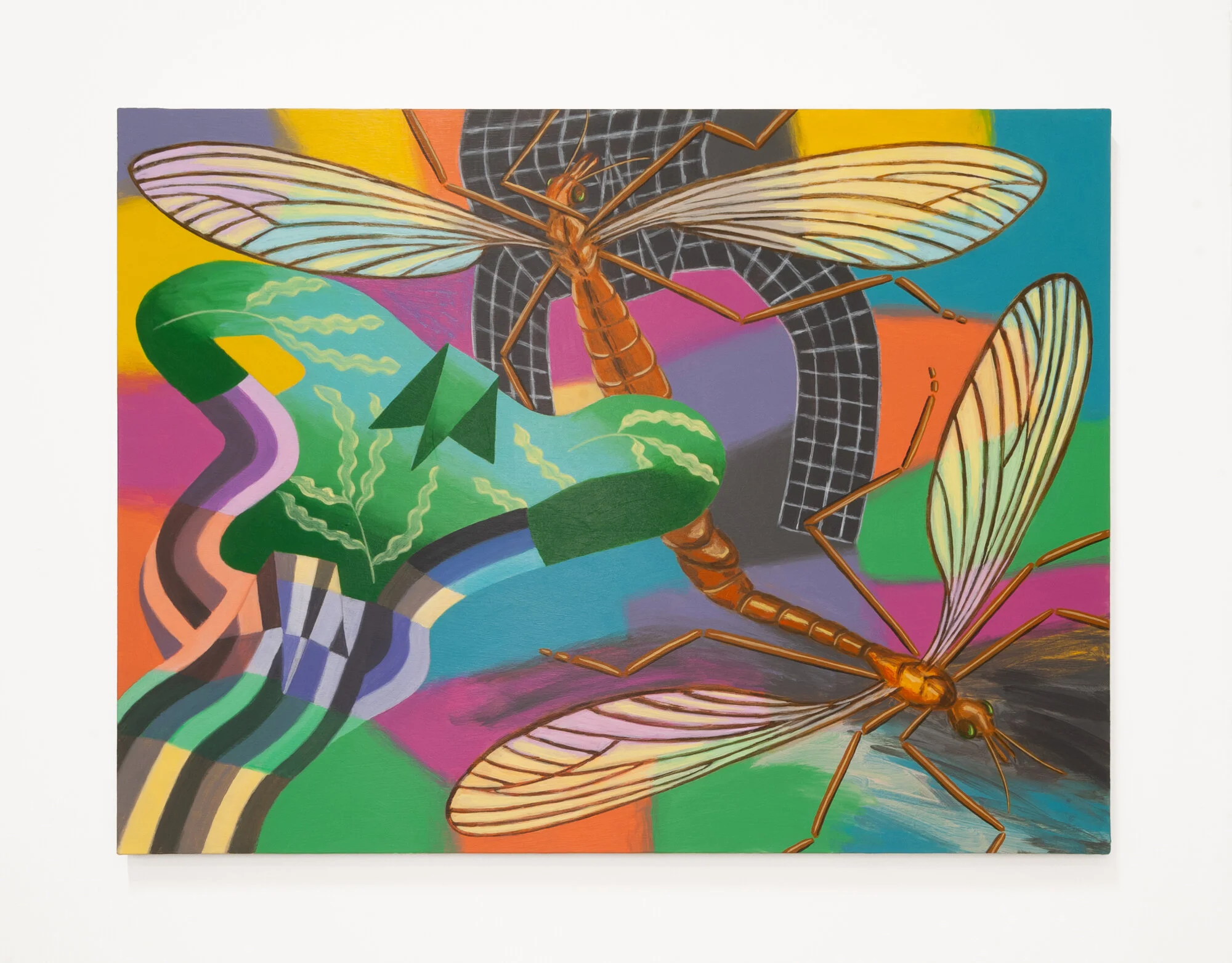 Nancy Mladenoff, As The Crane Flies, 2020, acrylic on canvas, 30”x40”