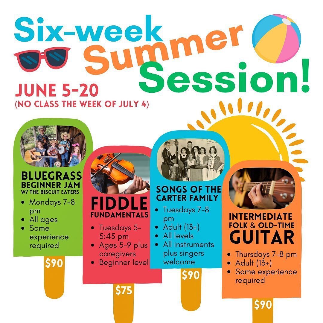 From our non-profit partner:

Reeves Downtown School of Music is proud to announce our six-week summer session (spread over 7 weeks) starting Monday, June 5!

We have a great selection of classes for all ages and stages!

1. Bluegrass Beginner Jam wi